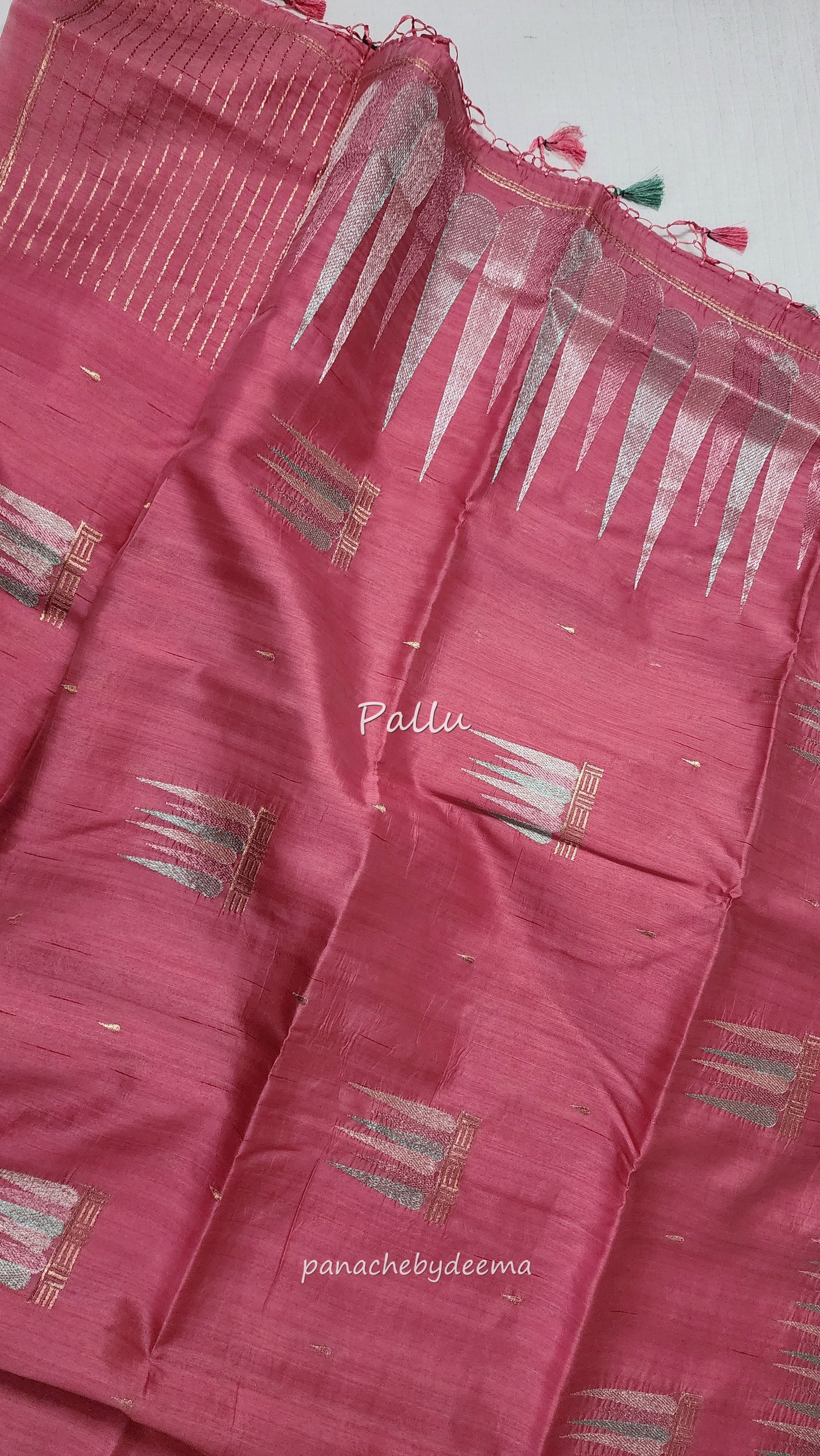 Look festive ready in this premium semi raw silk designer saree with beautiful embroidery | Light pink | P10