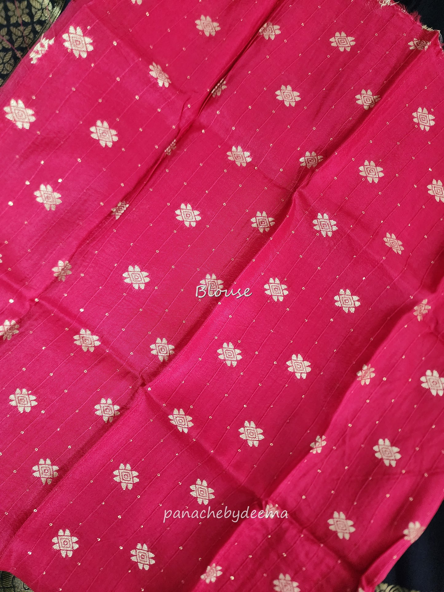 Semi banarasi munga silk designer sareee with plain body and zari weaving borders. Comes with contrast brocade blouse | Navy blue with pink | BS4