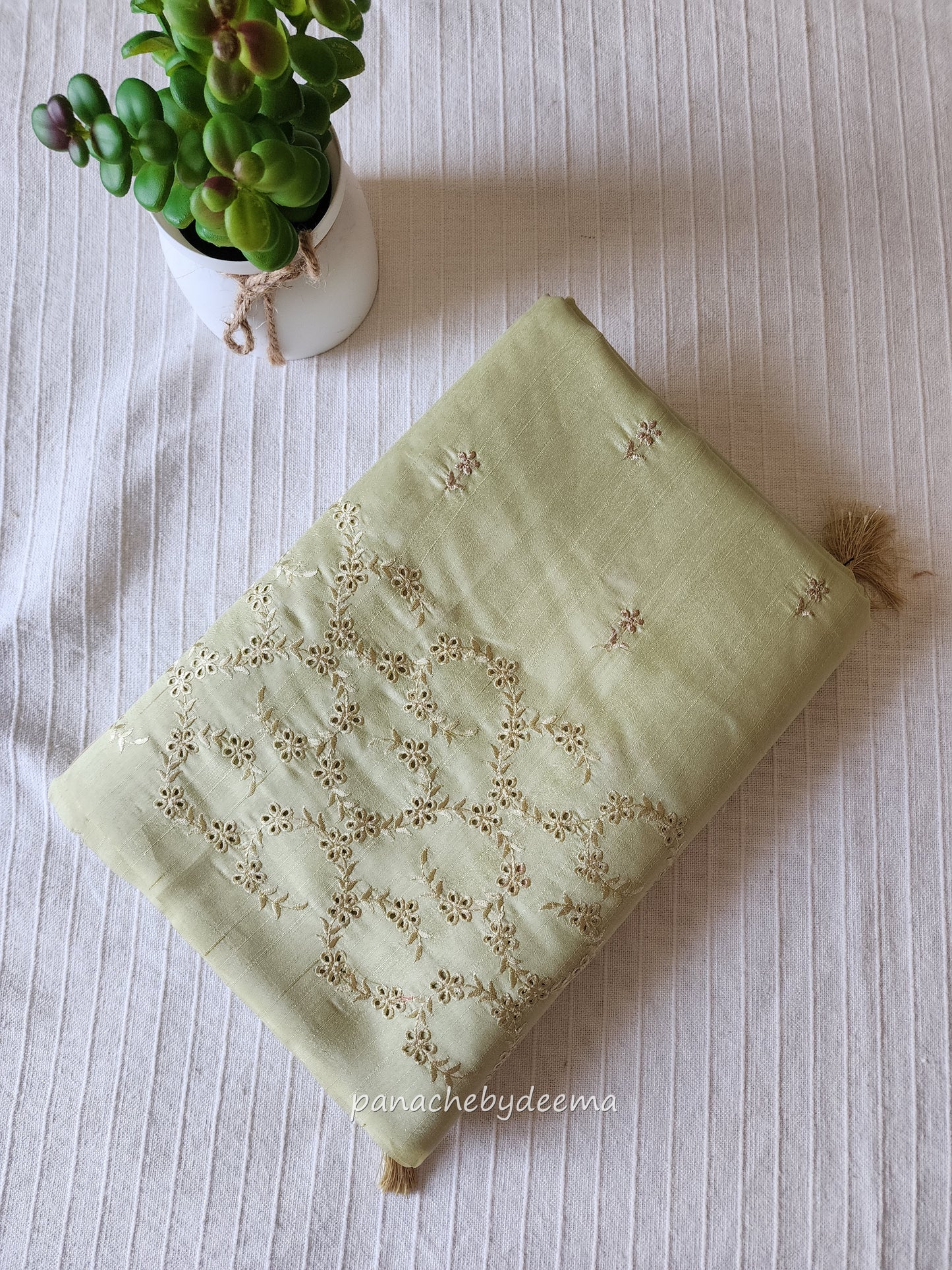 Semi raw silk designer saree with intricate cut work borders and embroidery | Lemon yellow | DY10