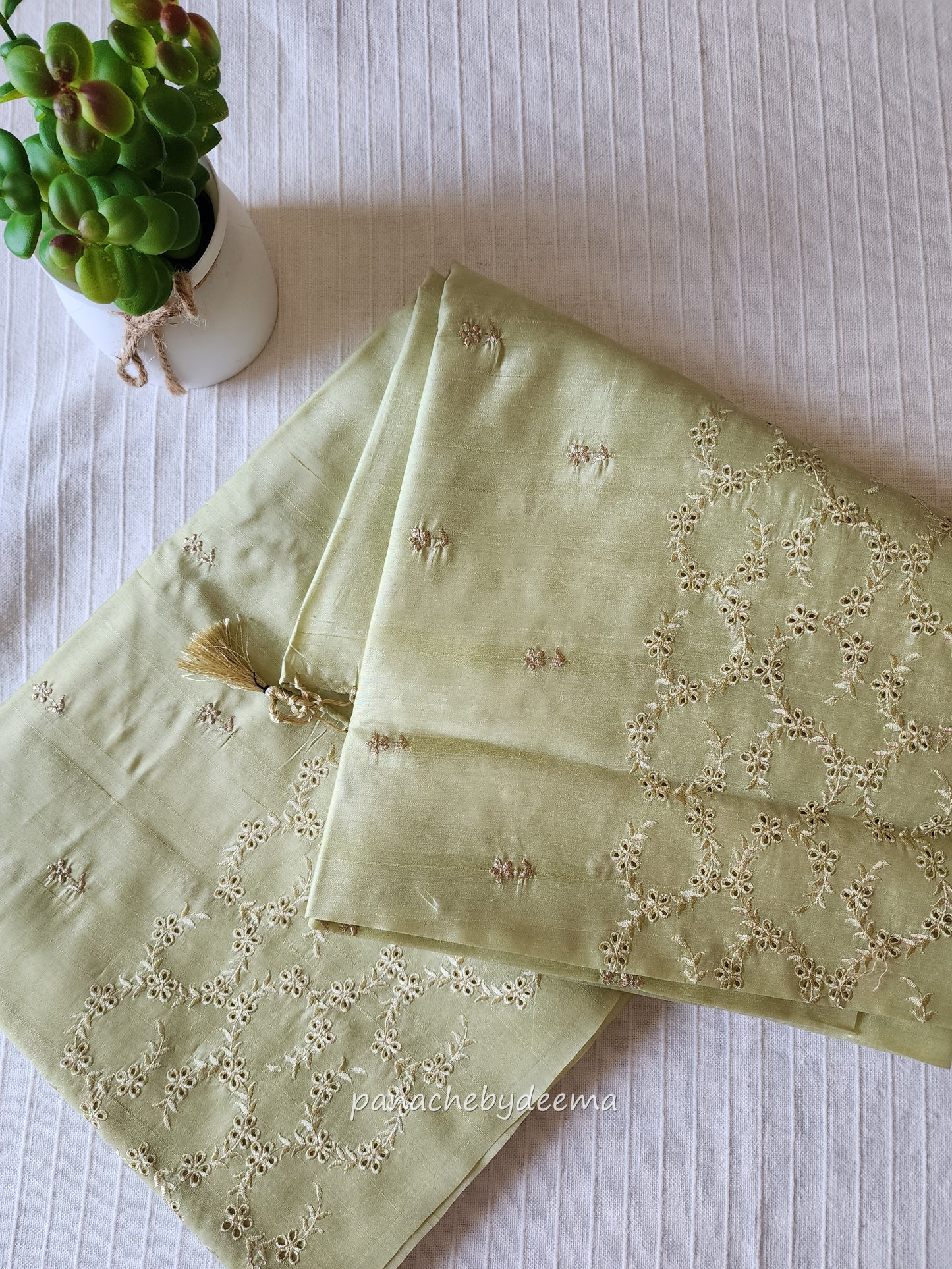 Semi raw silk designer saree with intricate cut work borders and embroidery | Lemon yellow | DY10