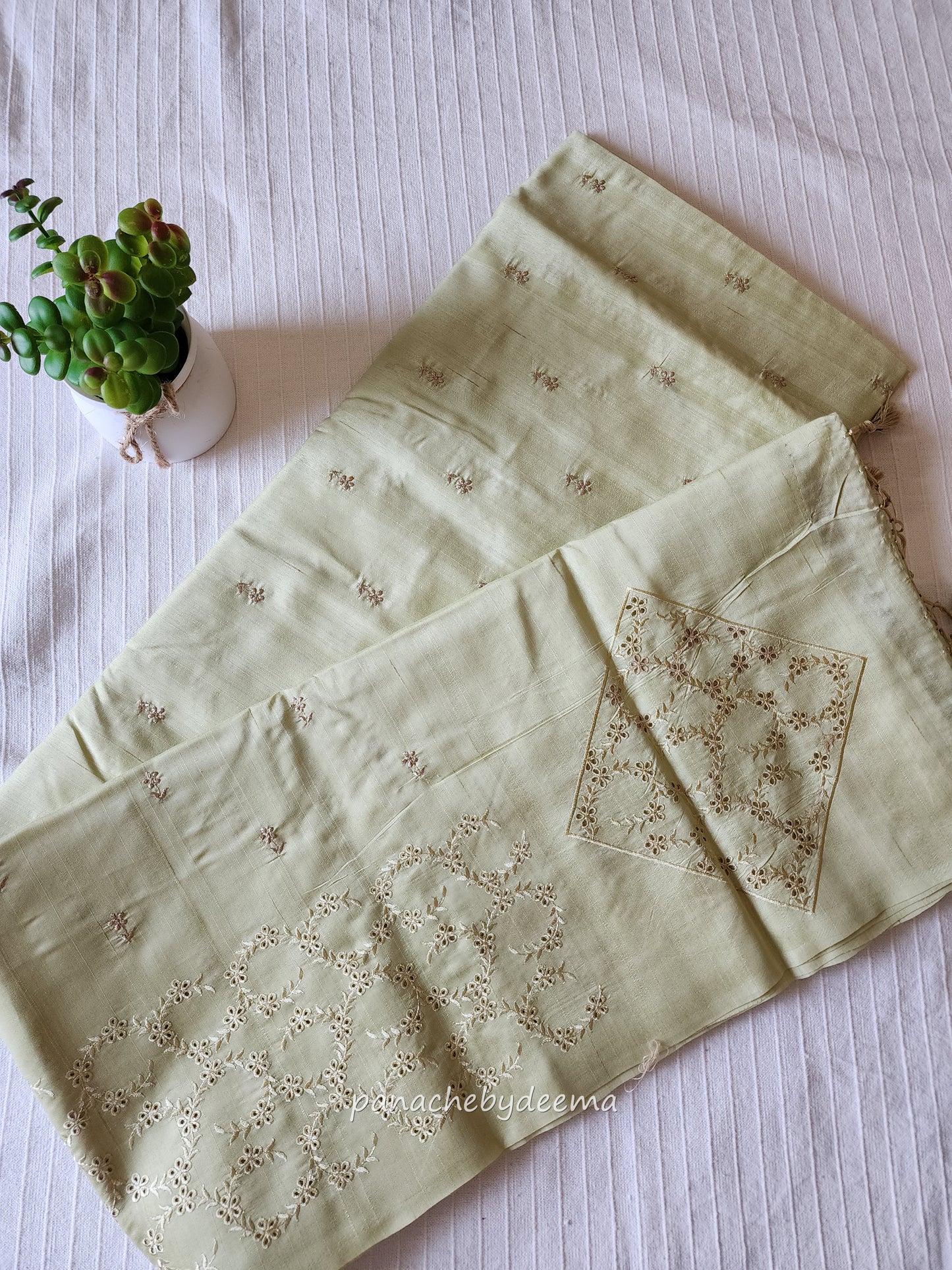 Semi raw silk designer saree with intricate cut work borders and embroidery | Lemon yellow | DY10