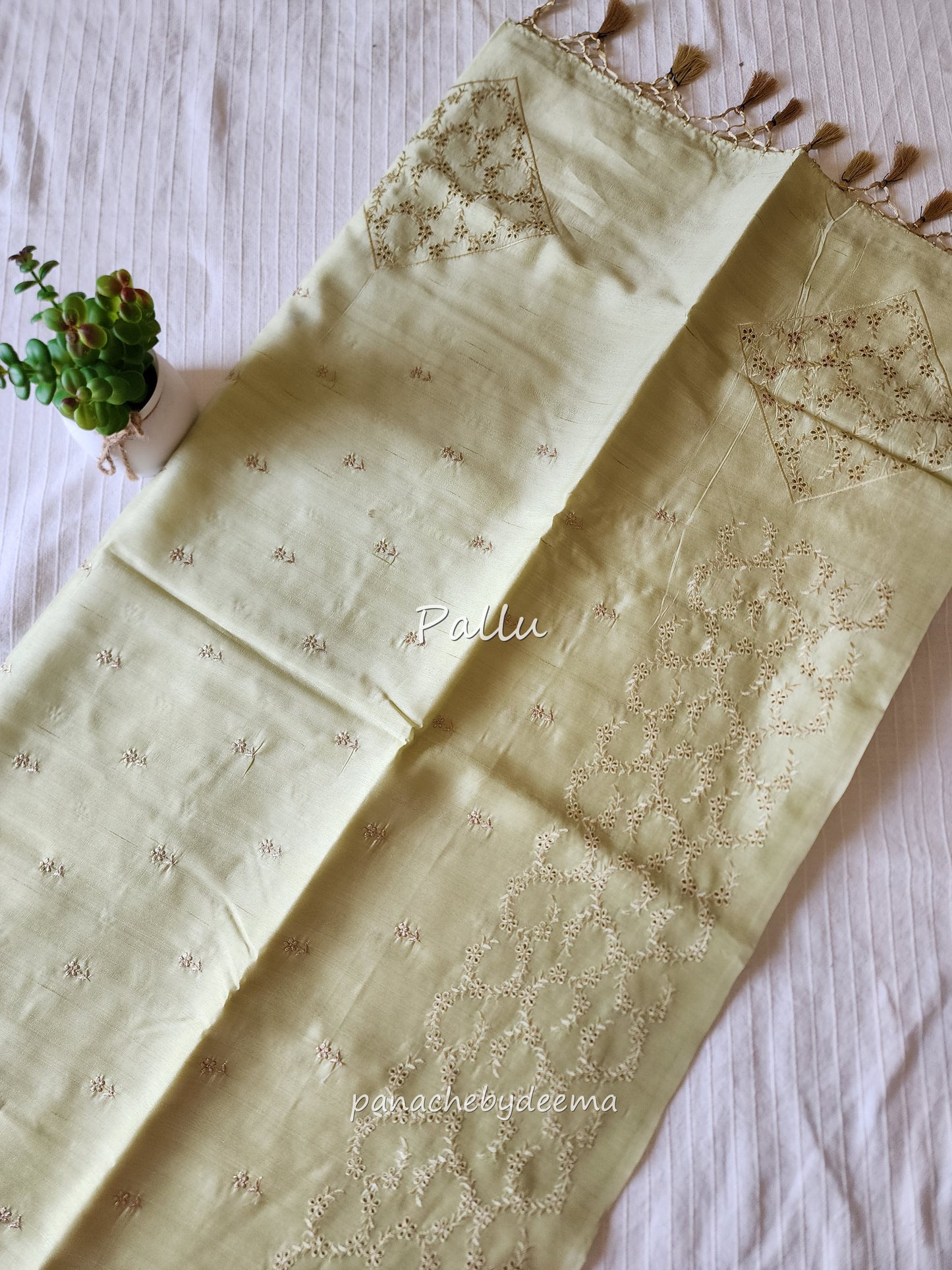 Semi raw silk designer saree with intricate cut work borders and embroidery | Lemon yellow | DY10