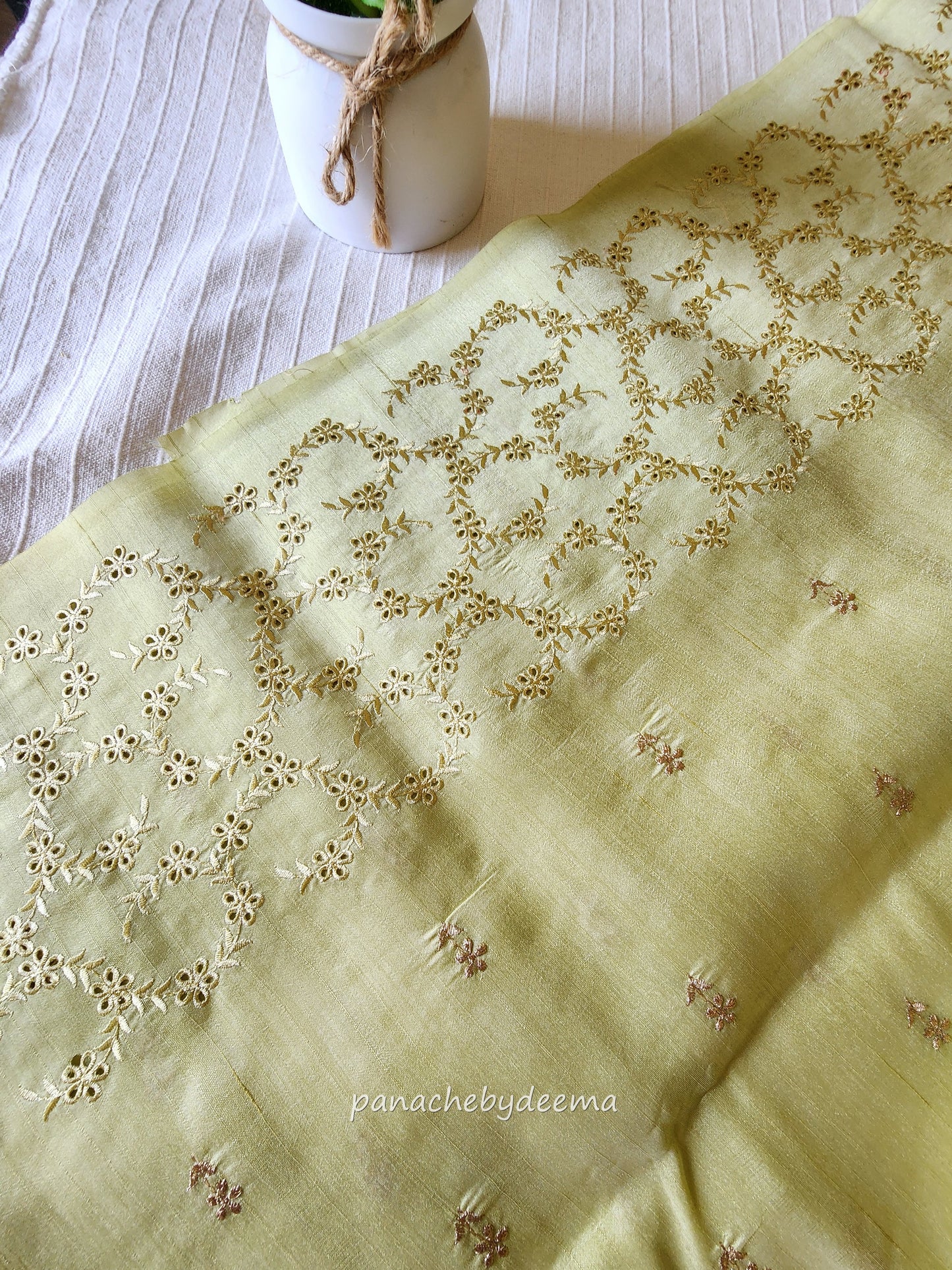Semi raw silk designer saree with intricate cut work borders and embroidery | Lemon yellow | DY10