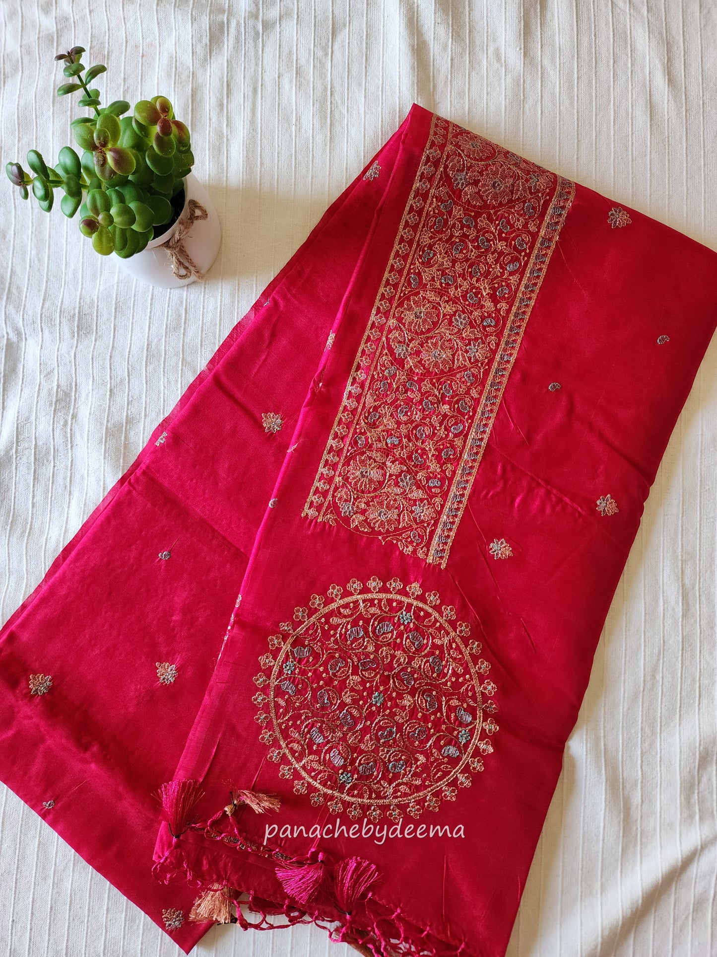 Matka silk designer saree with heavy embroidery | Rani pink | MT5