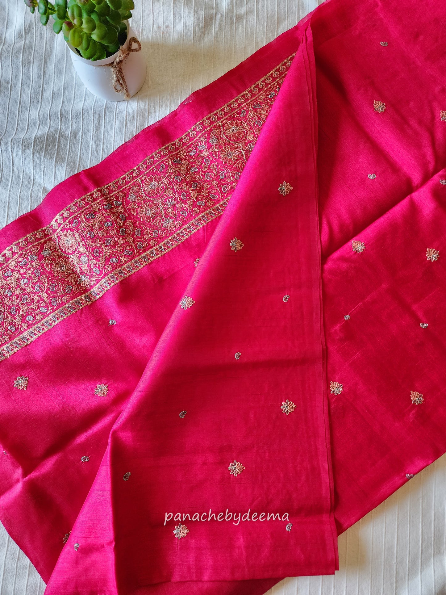 Matka silk designer saree with heavy embroidery | Rani pink | MT5