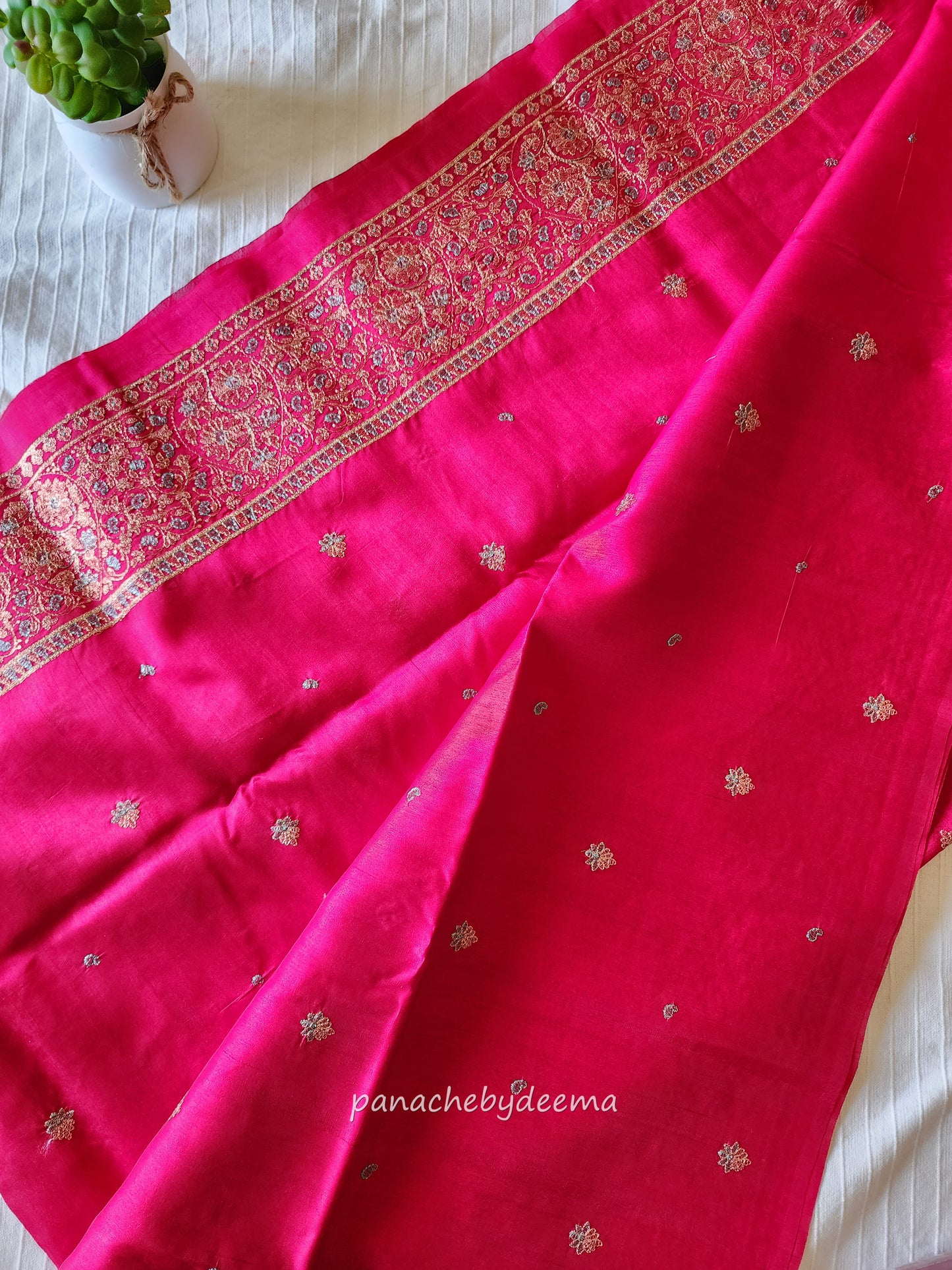 Matka silk designer saree with heavy embroidery | Rani pink | MT5