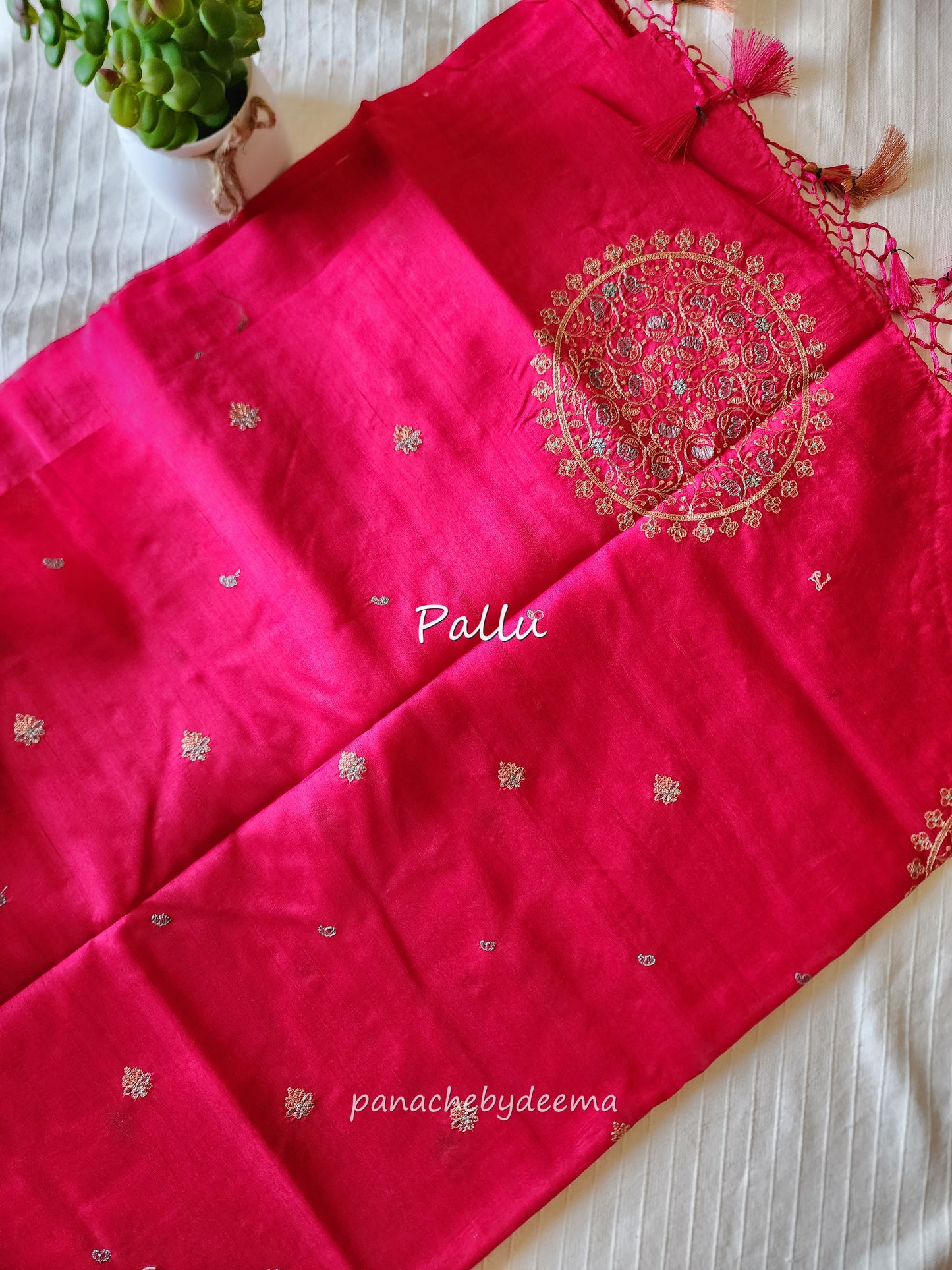 Matka silk designer saree with heavy embroidery | Rani pink | MT5