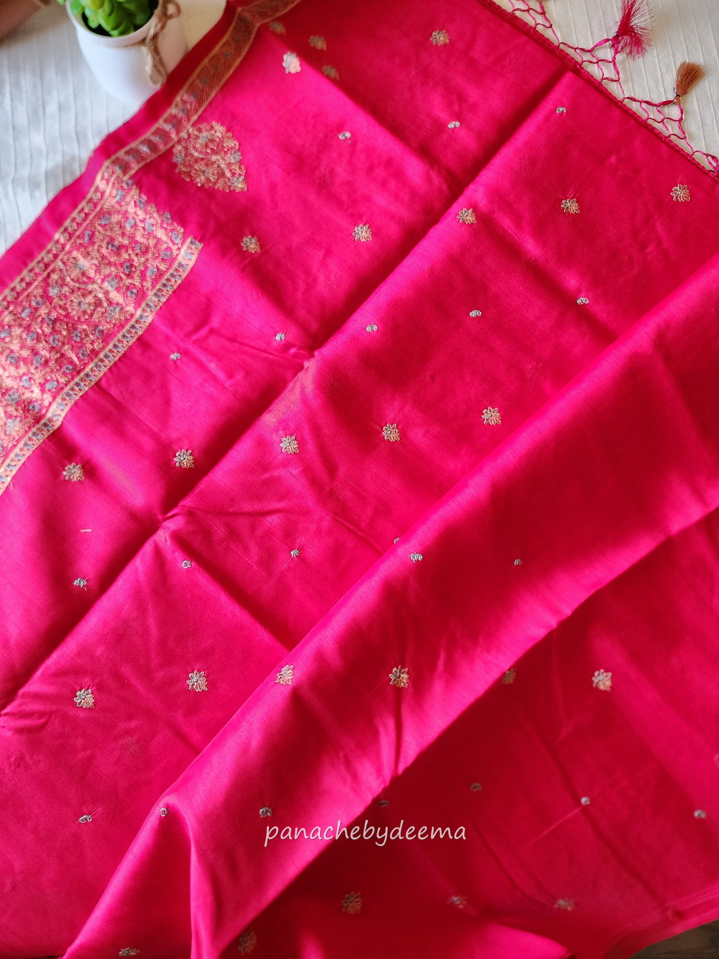 Matka silk designer saree with heavy embroidery | Rani pink | MT5