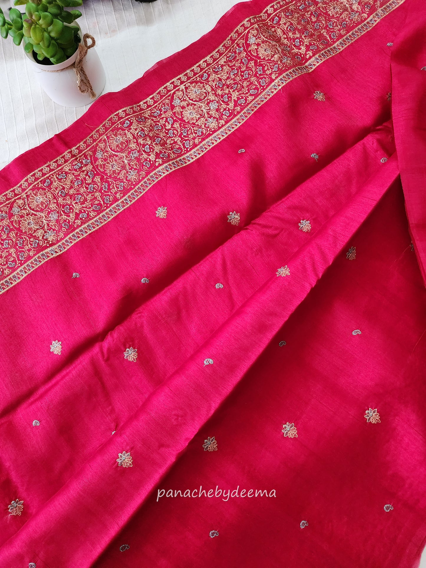 Matka silk designer saree with heavy embroidery | Rani pink | MT5