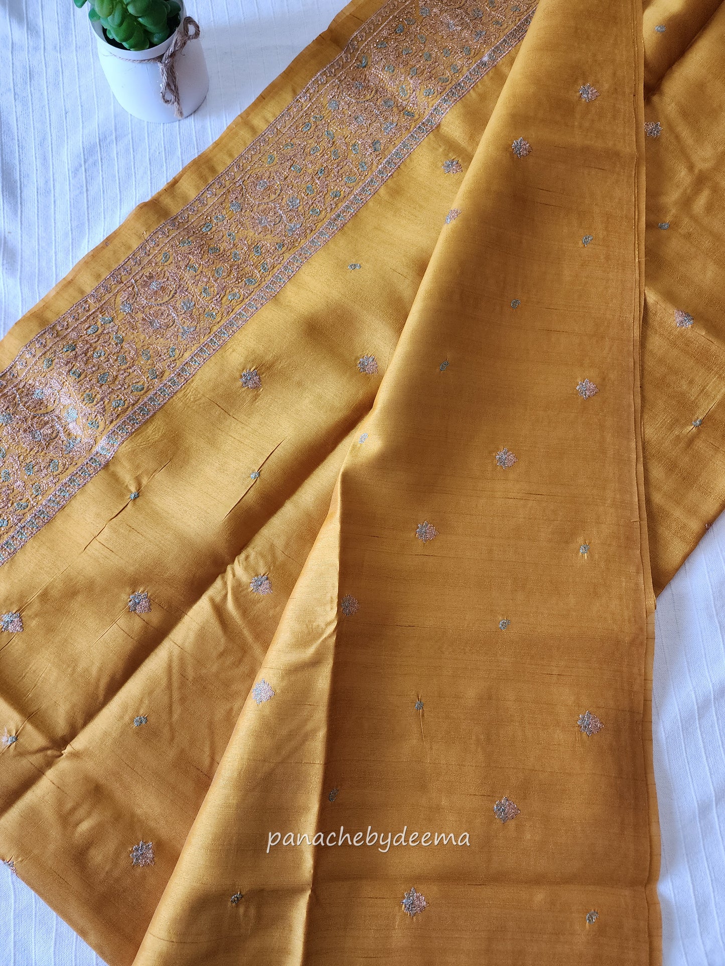 Matka silk designer saree with heavy embroidery | Mustard yelow | MT7