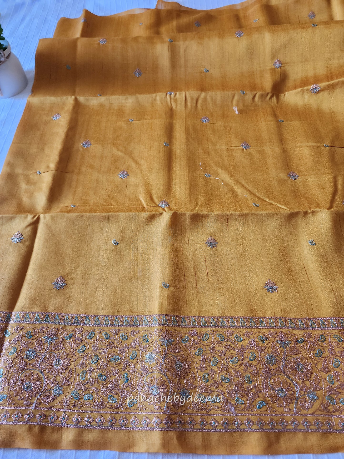 Matka silk designer saree with heavy embroidery | Mustard yelow | MT7