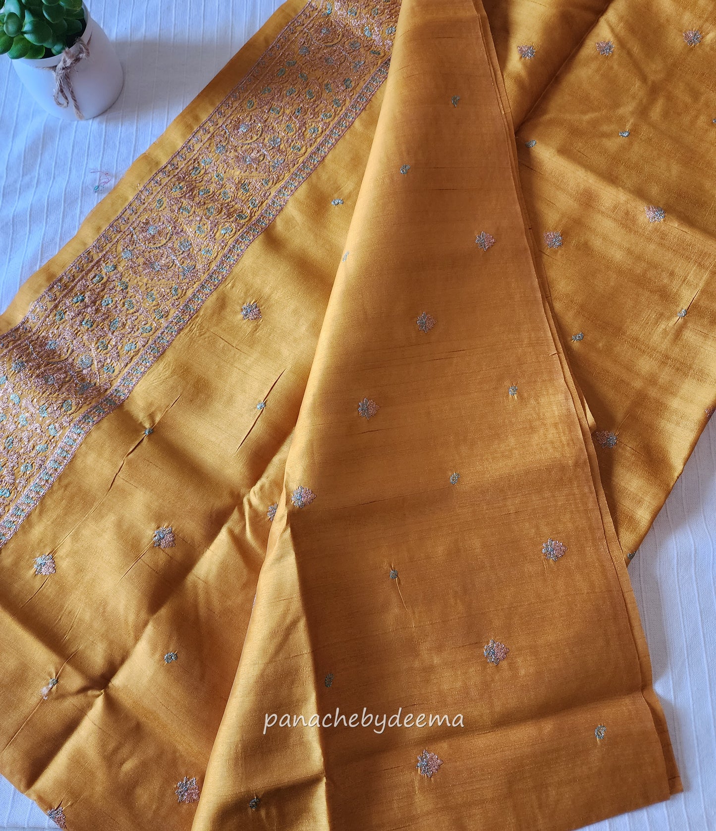 Matka silk designer saree with heavy embroidery | Mustard yelow | MT7