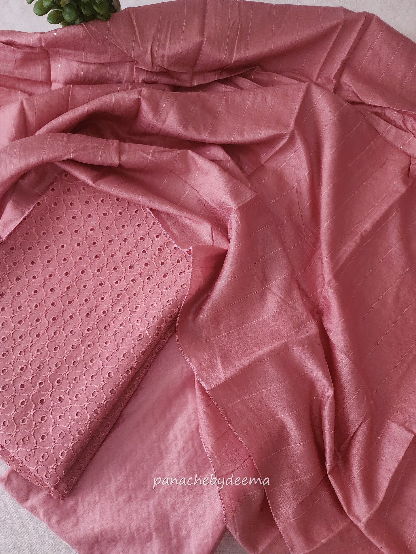 Semi raw silk hakoba material unstitched salwar set | Peachy pink | H3