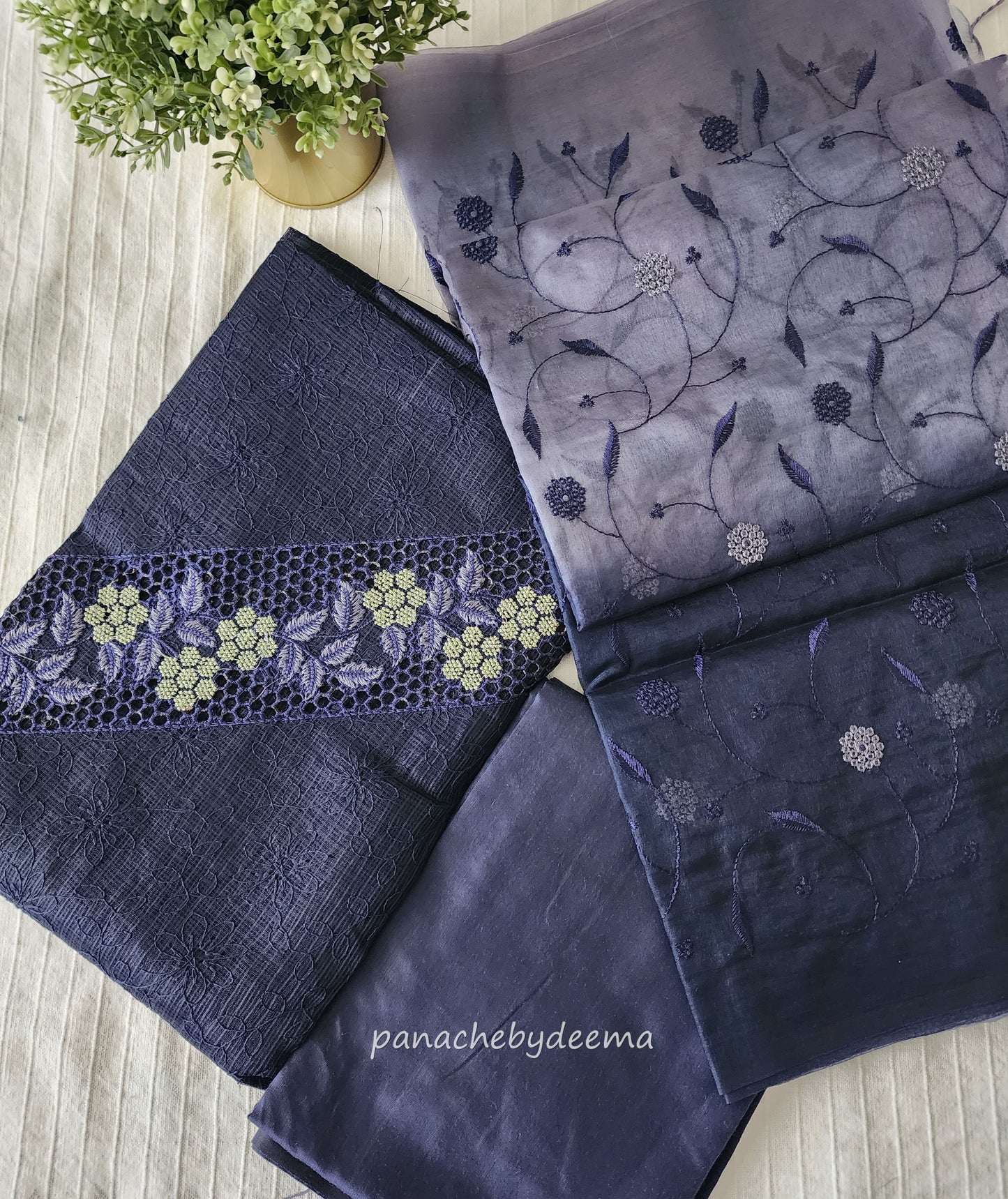 Phulkari Net Kota salwar set with cut work design on yoke and embroidery all over | Dark Navy blue | CTS2