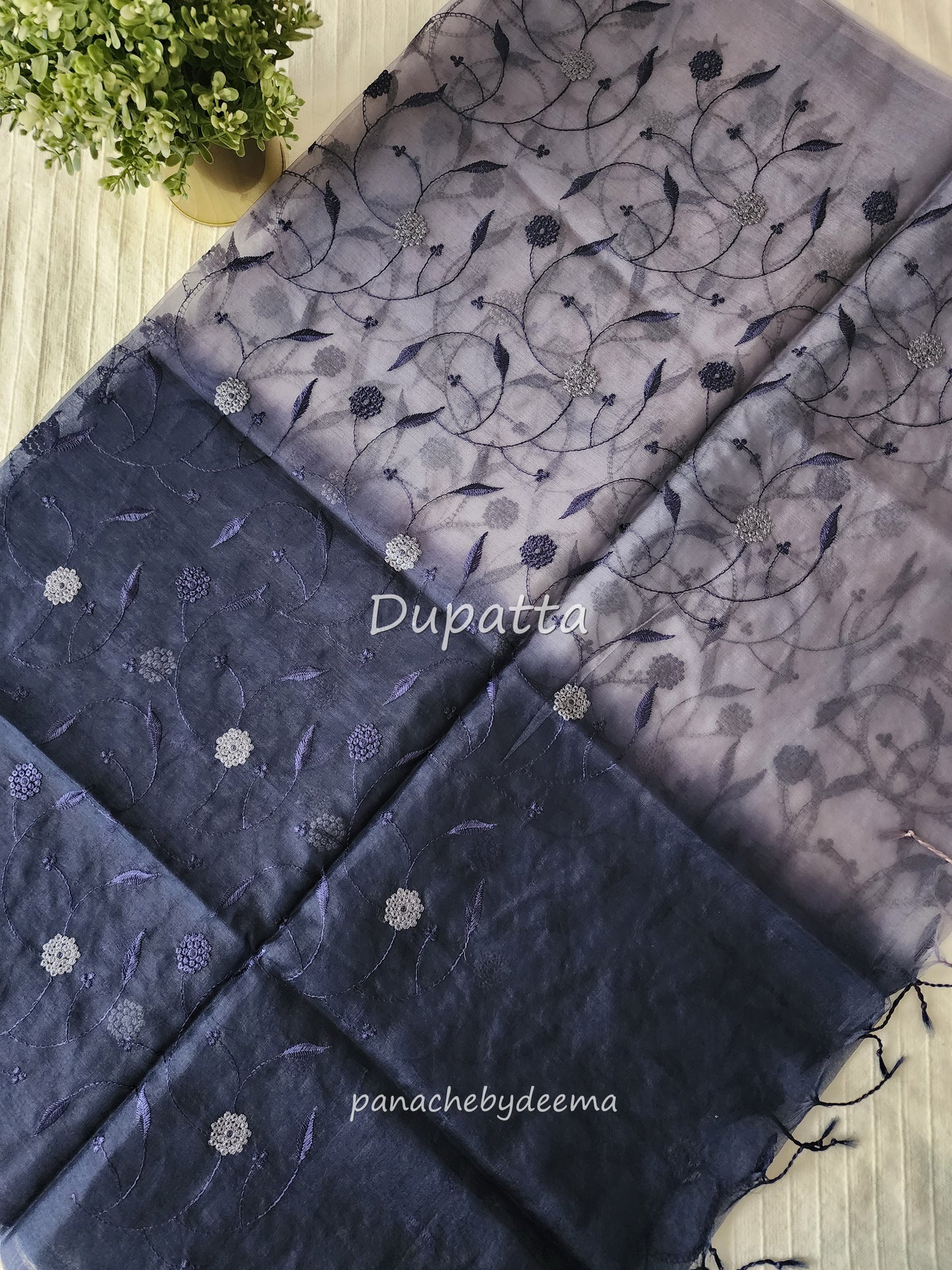 Phulkari Net Kota salwar set with cut work design on yoke and embroidery all over | Dark Navy blue | CTS2