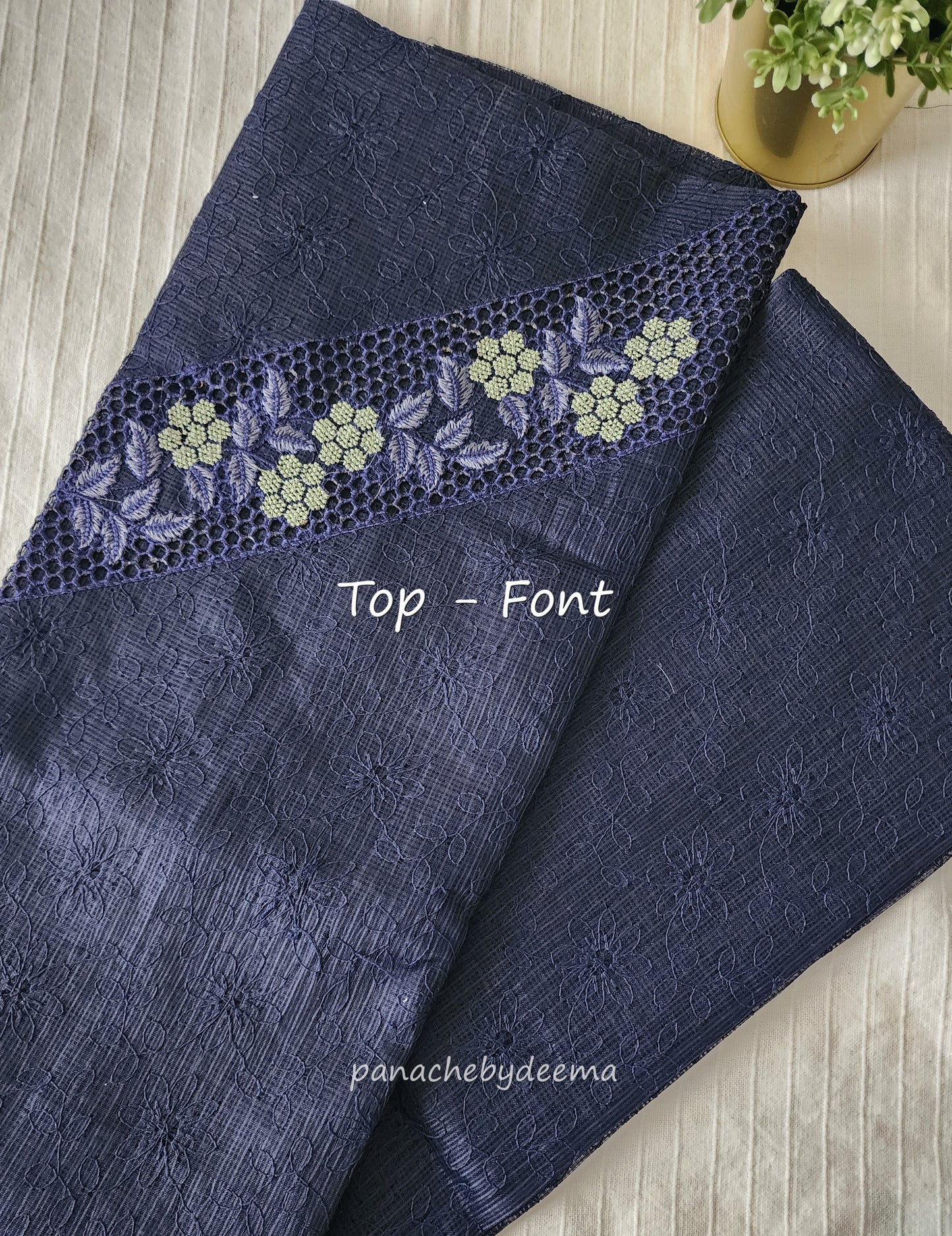 Phulkari Net Kota salwar set with cut work design on yoke and embroidery all over | Dark Navy blue | CTS2