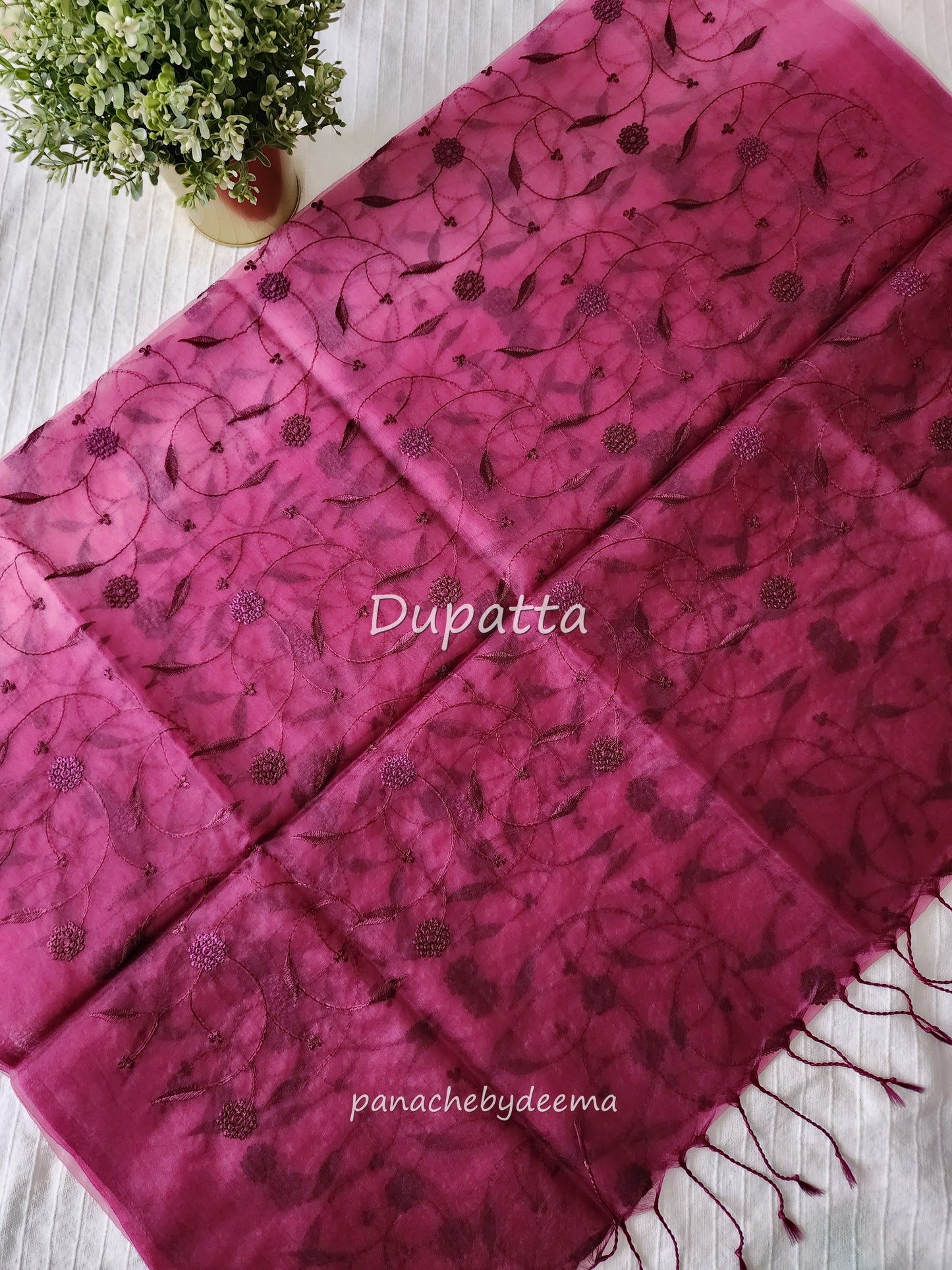 Phulkari Net Kota salwar set with cut work design on yoke and embroidery all over | wine| CTS1