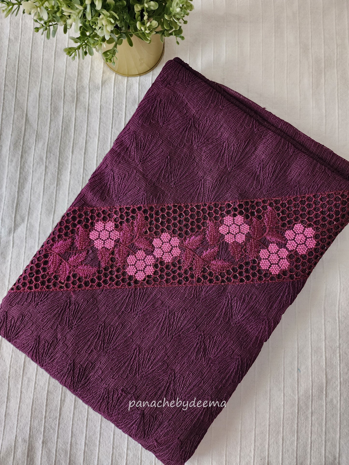 Phulkari Net Kota salwar set with cut work design on yoke and embroidery all over | wine| CTS1
