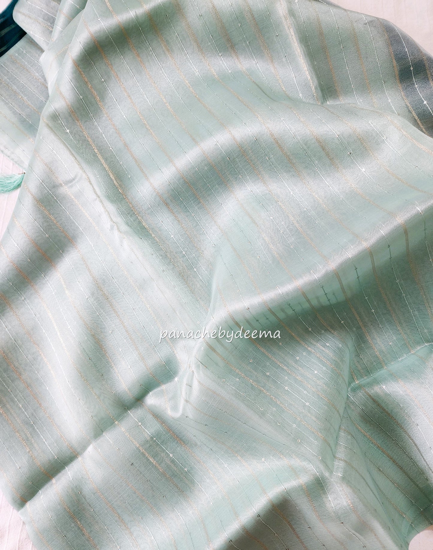 Tissue organza saree with sequins | Light rama green | T5