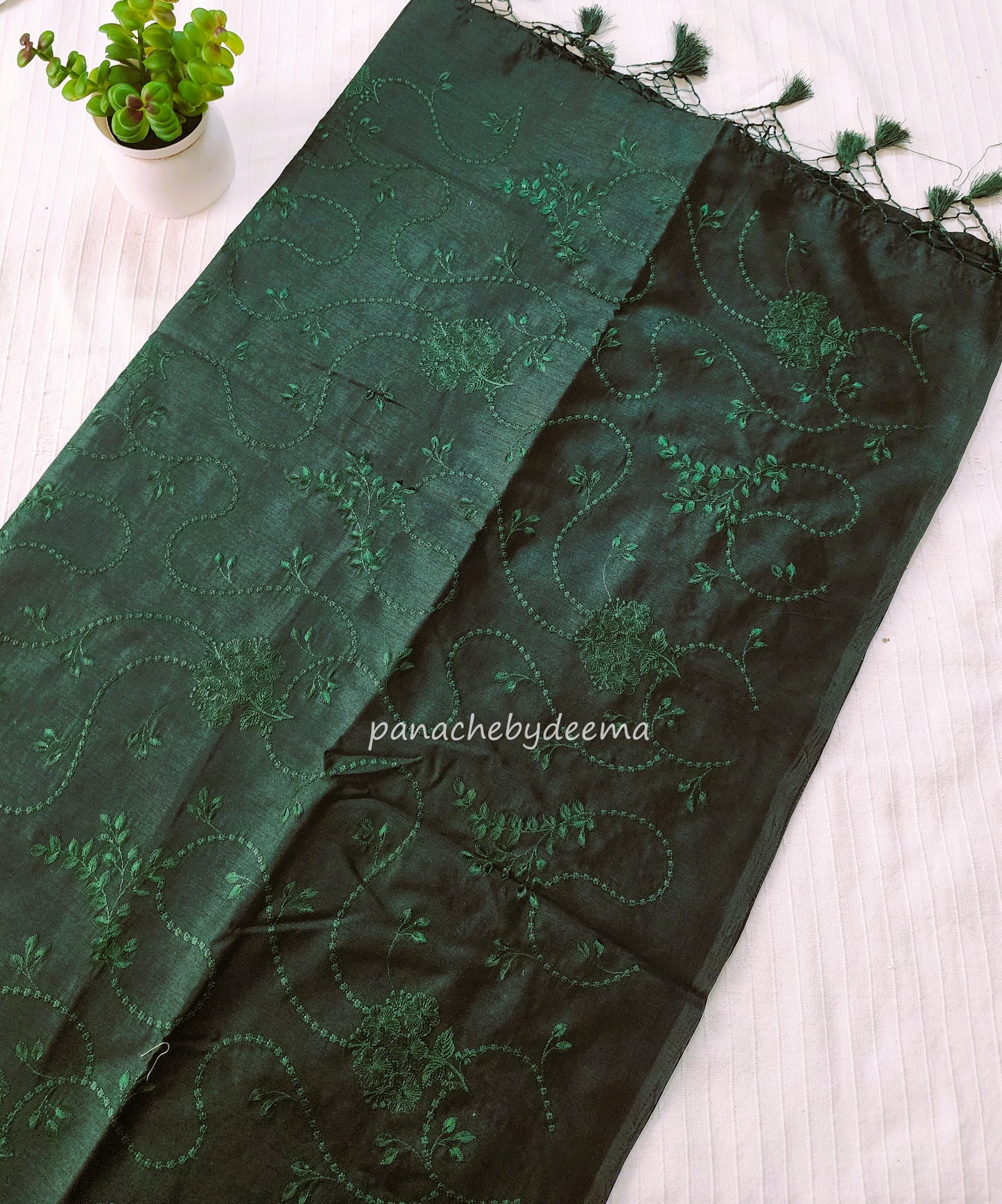 Art silk saree with embroidery | Bottle green | A1