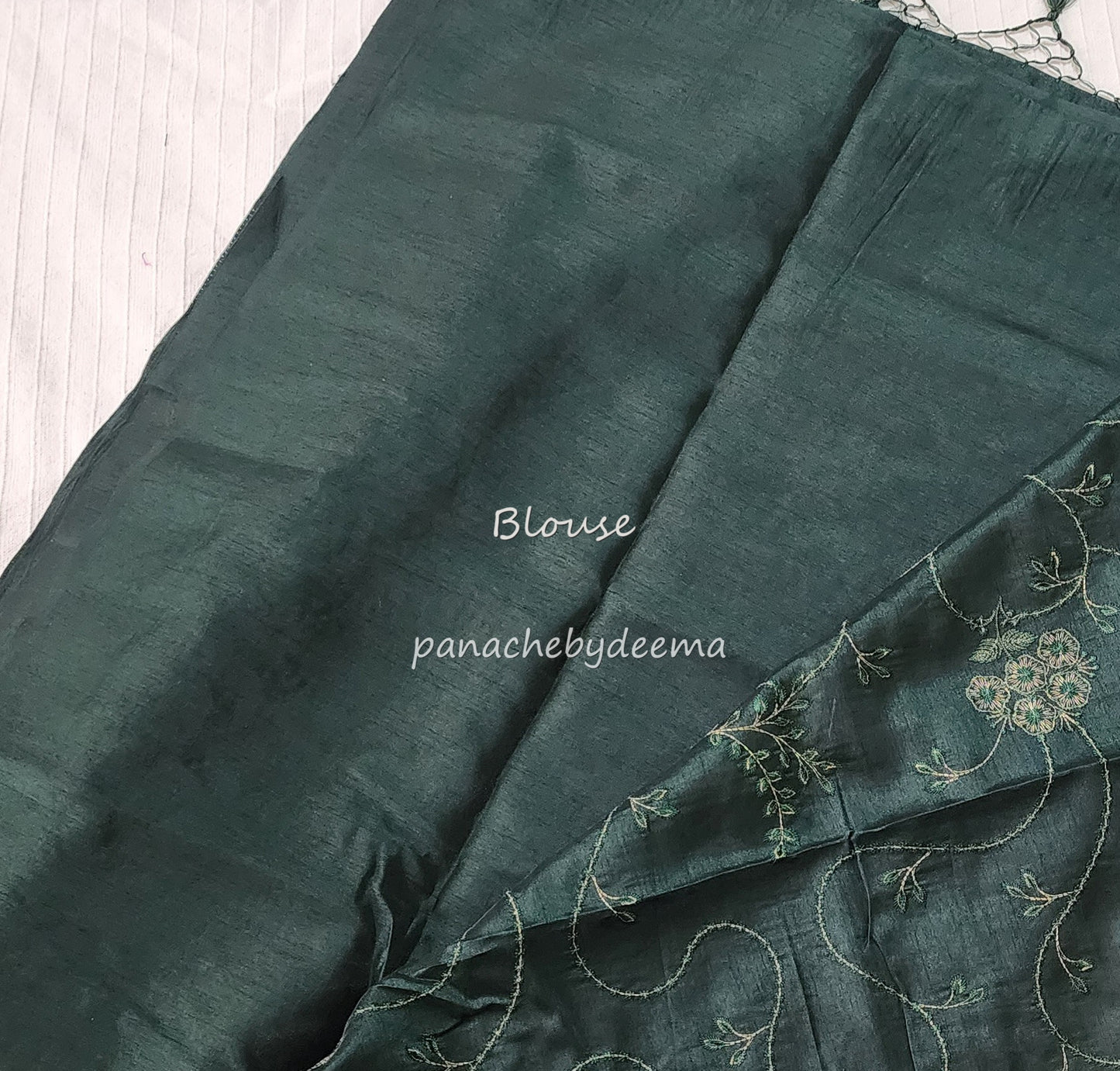 Art silk saree with embroidery | Bottle green | A1