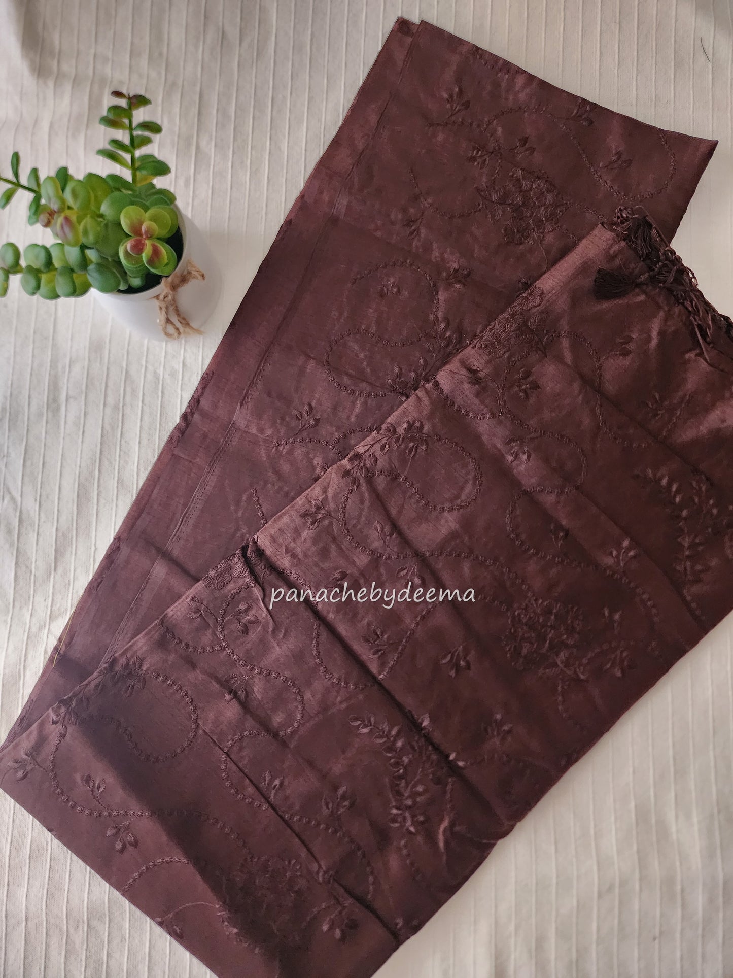 Art silk saree with embroidery | Coffee brown | A3