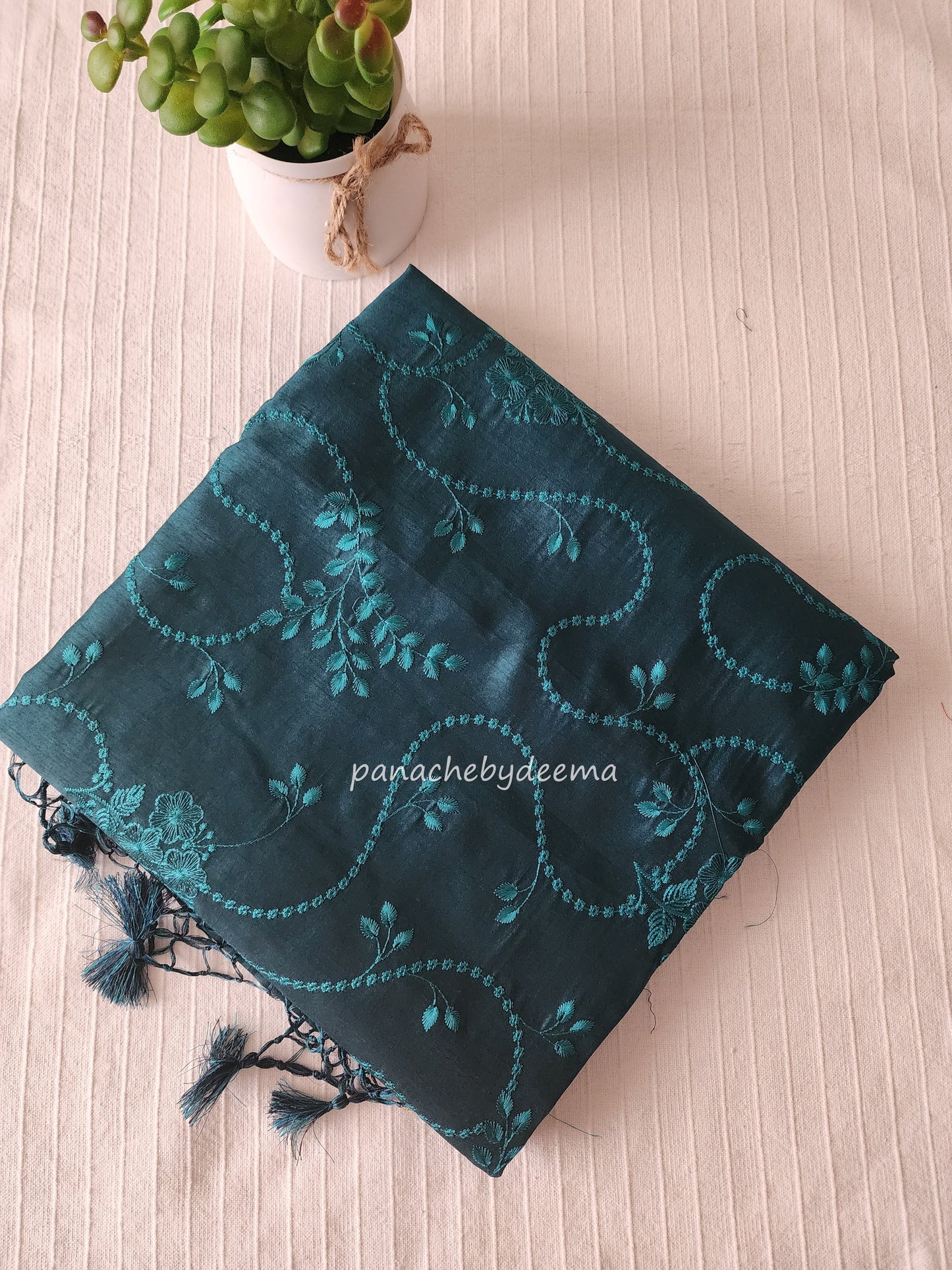 Art silk saree with embroidery | Peacock green | A4