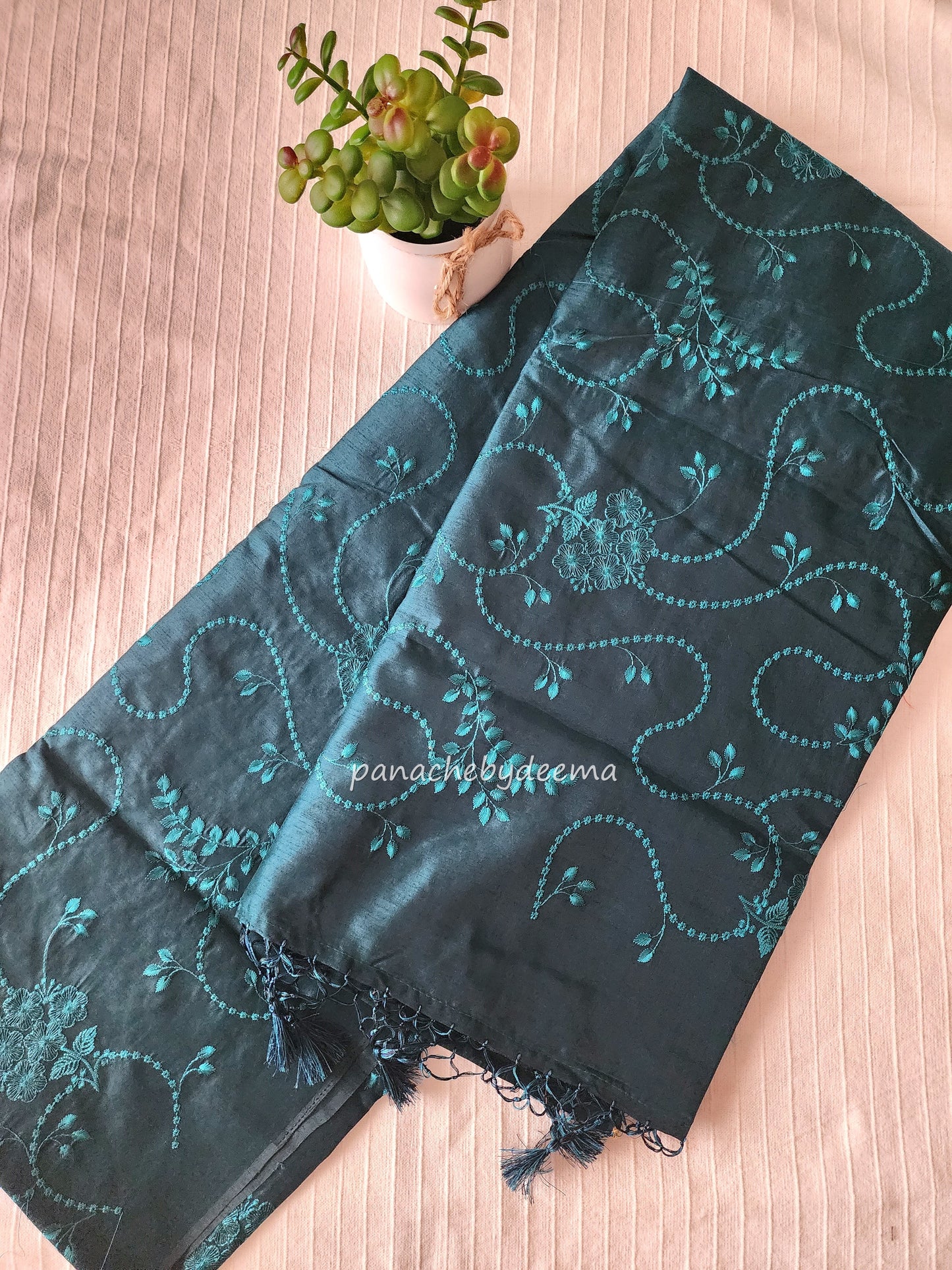 Art silk saree with embroidery | Peacock green | A4