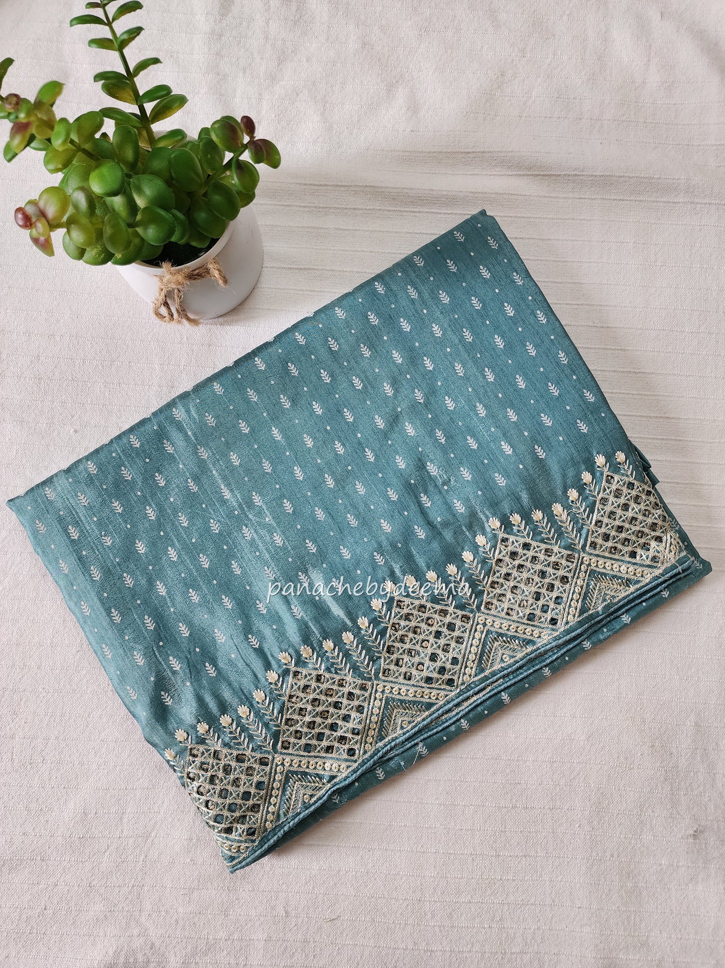 Soft flowy cut work saree with cut work borders | Dark sea green | CT111