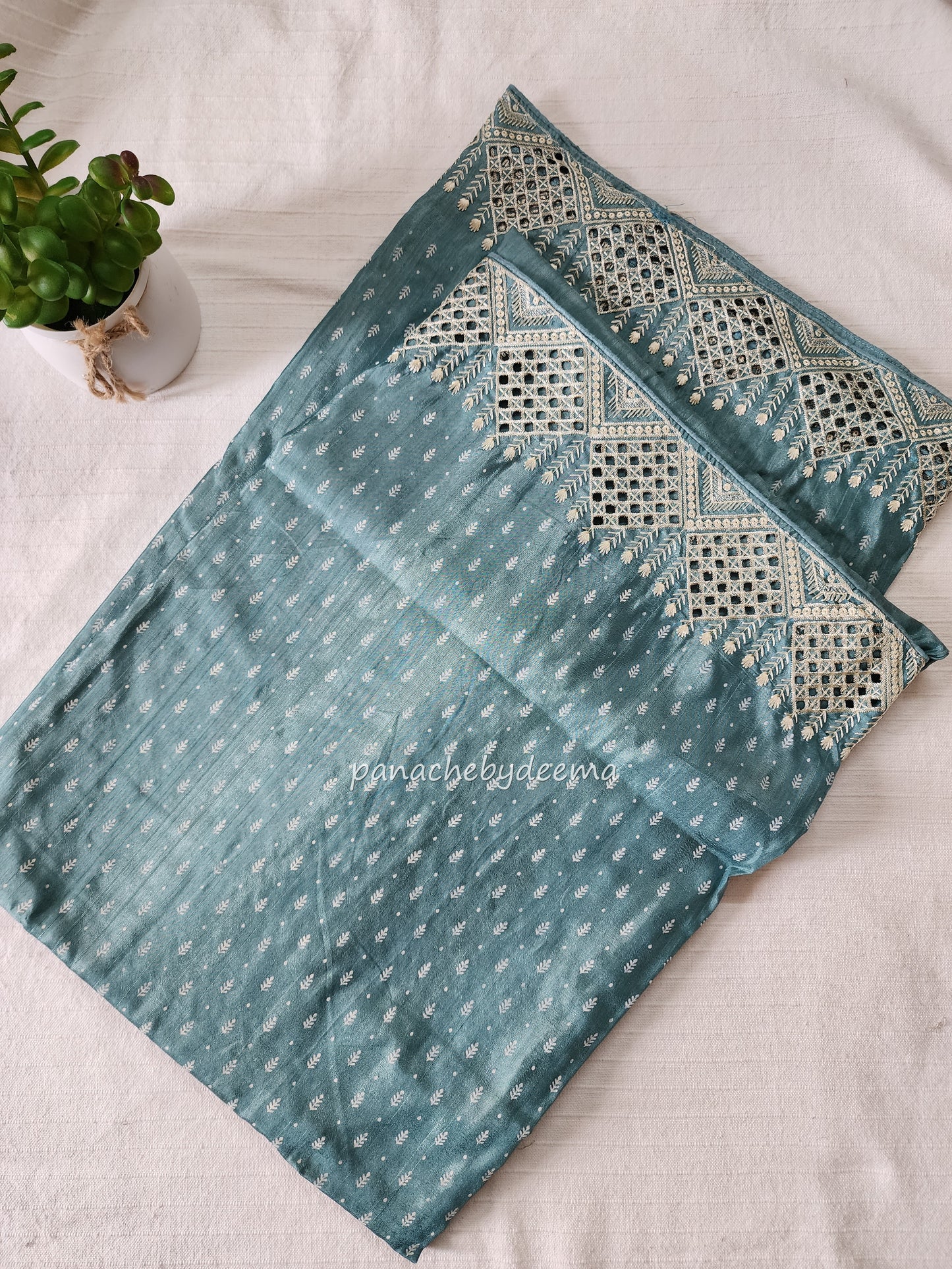 Soft flowy cut work saree with cut work borders | Dark sea green | CT111
