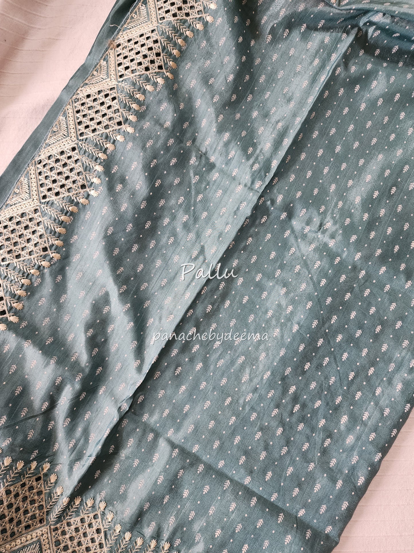 Soft flowy cut work saree with cut work borders | Dark sea green | CT111