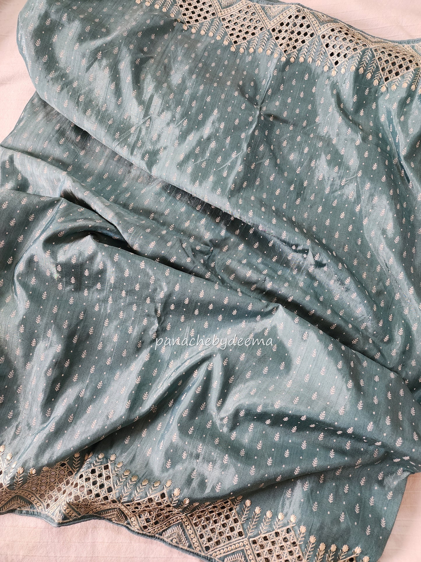 Soft flowy cut work saree with cut work borders | Dark sea green | CT111