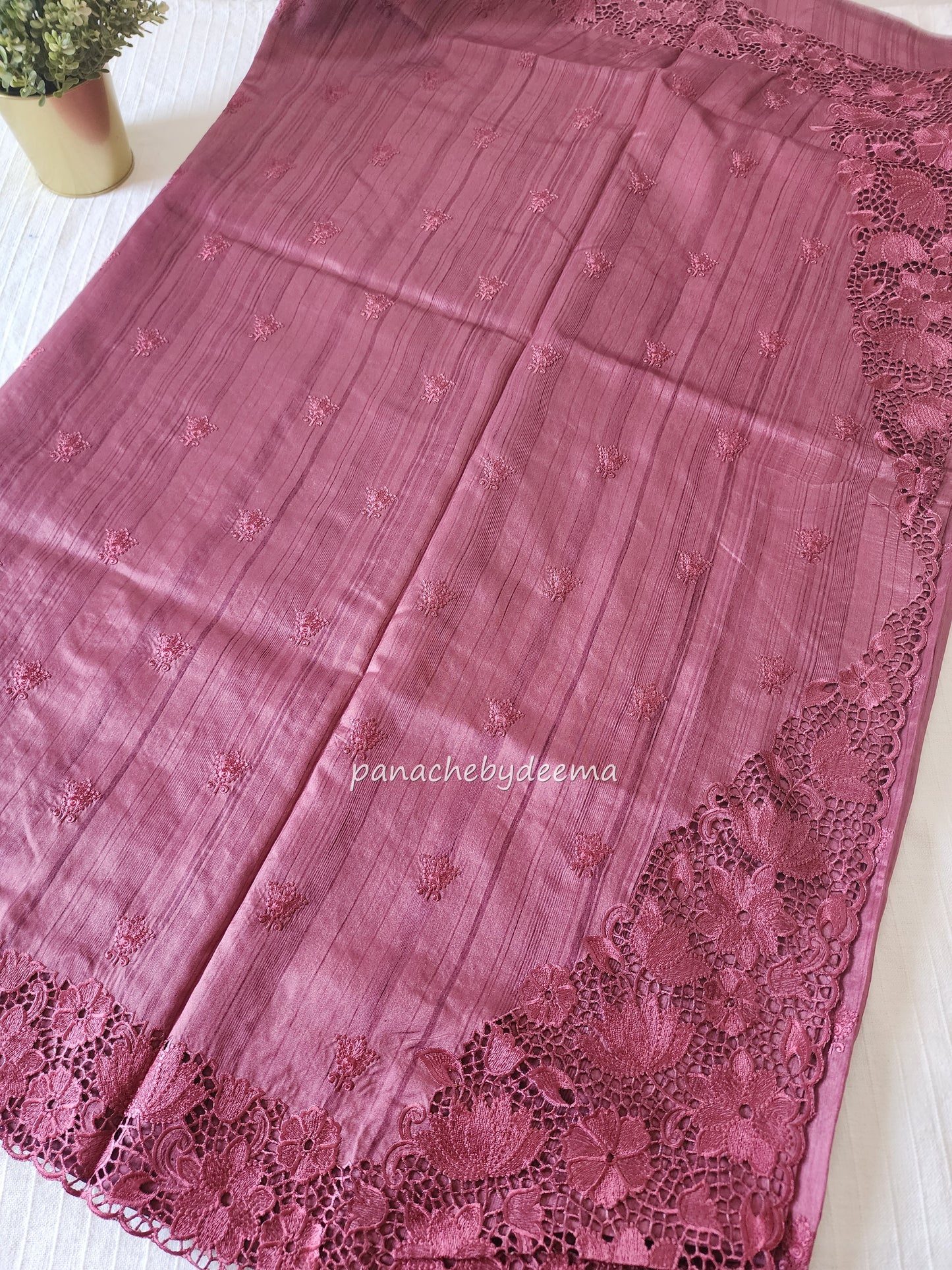 Beautiful semi tussar saree cut work border and embroidery| Onion pink | STC5