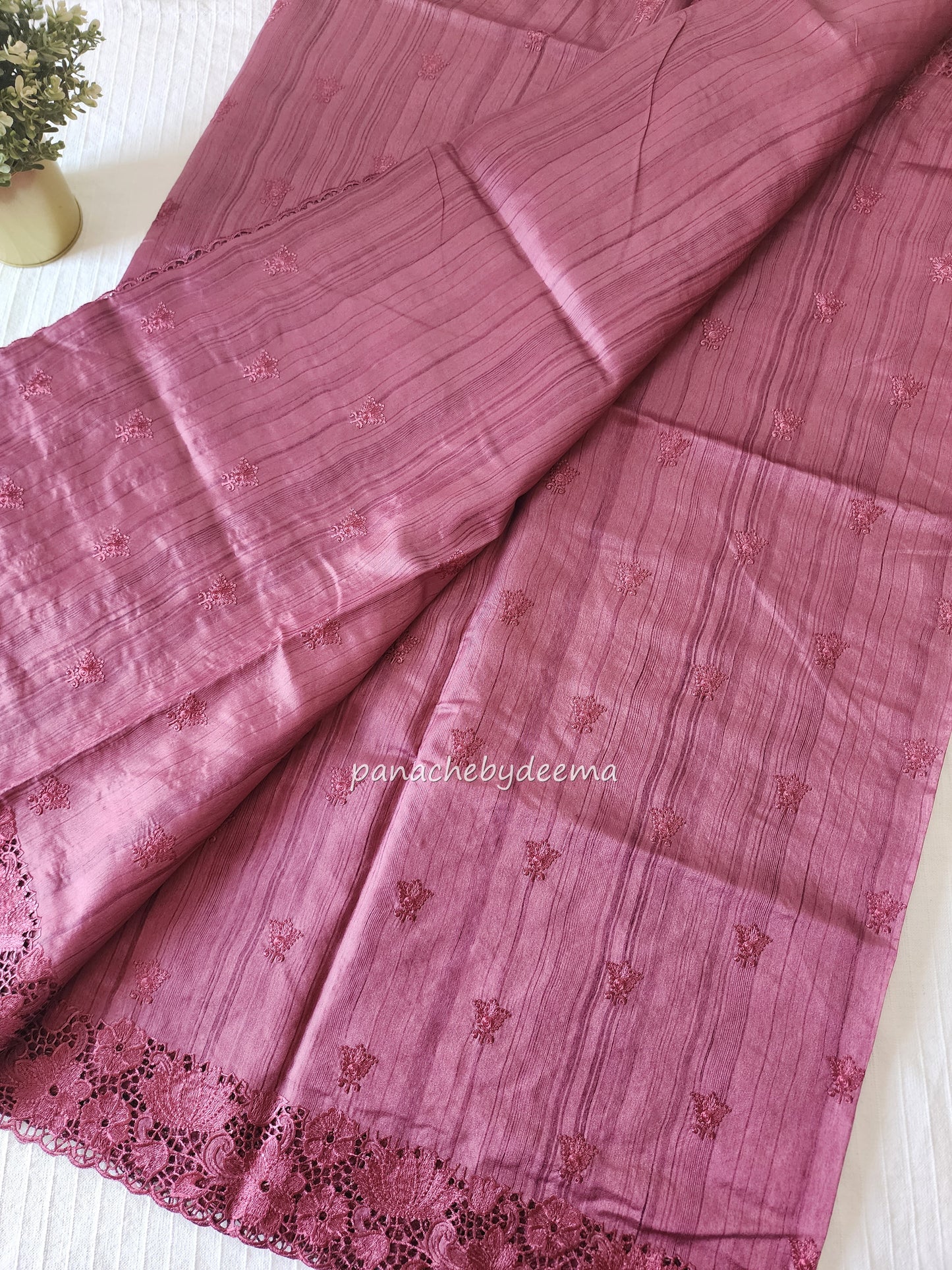 Beautiful semi tussar saree cut work border and embroidery| Onion pink | STC5