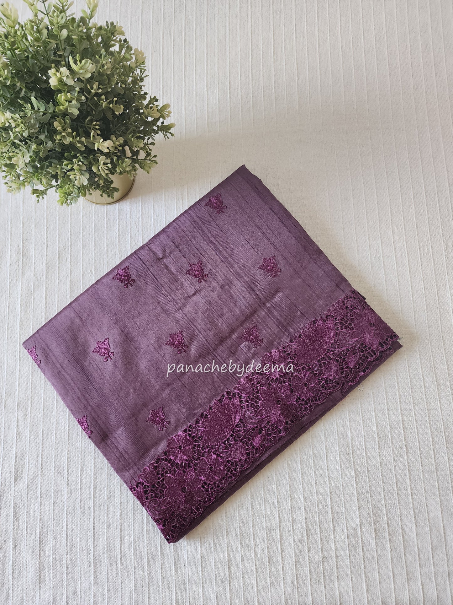 Beautiful semi tussar saree cut work border and embroidery| Purple | STC4