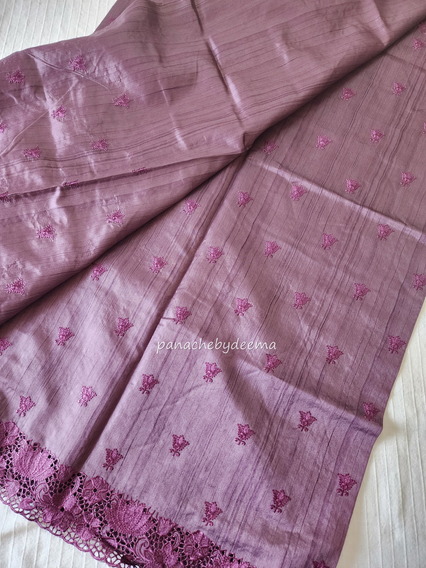 Beautiful semi tussar saree cut work border and embroidery| Purple | STC4