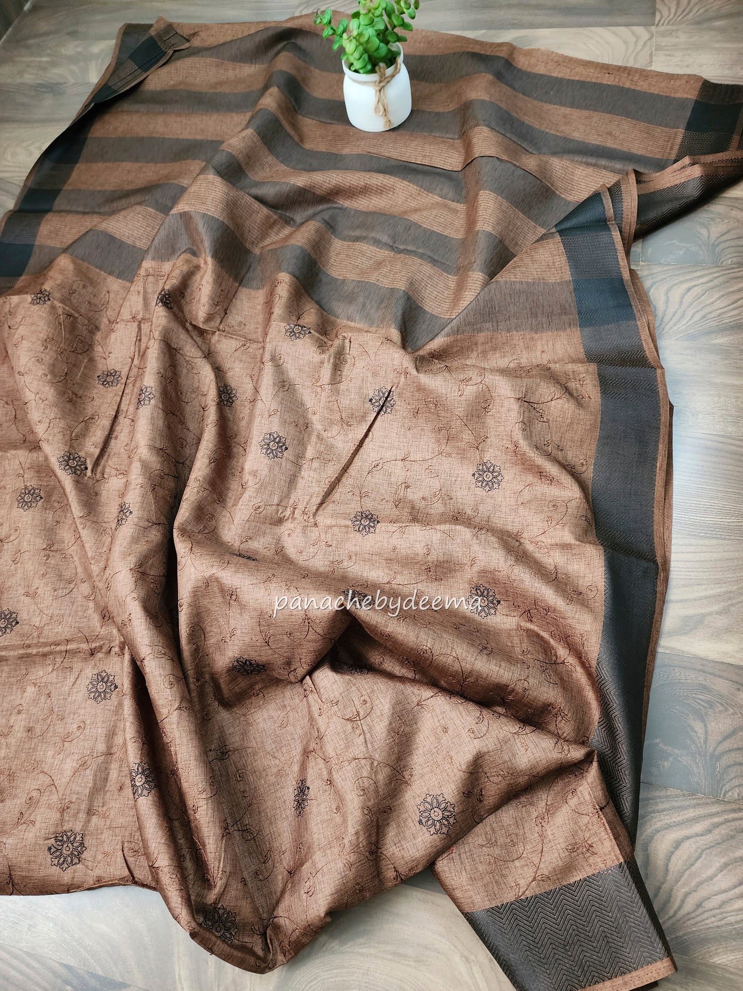Beautiful semi tussar saree with beautiful thread embroidery | Brown | RF6