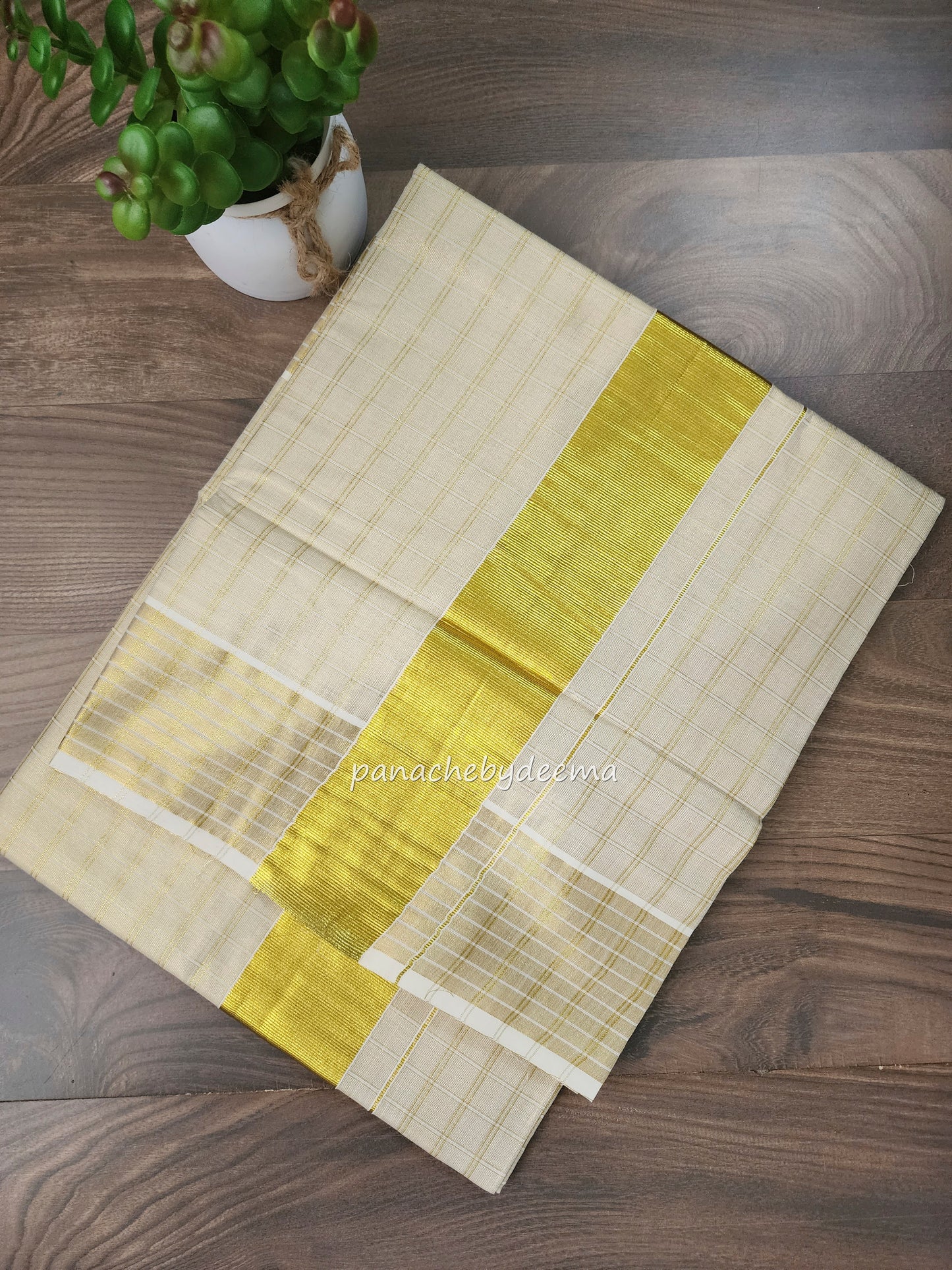 Golden Tissue Kerala saree check design saree | ON1