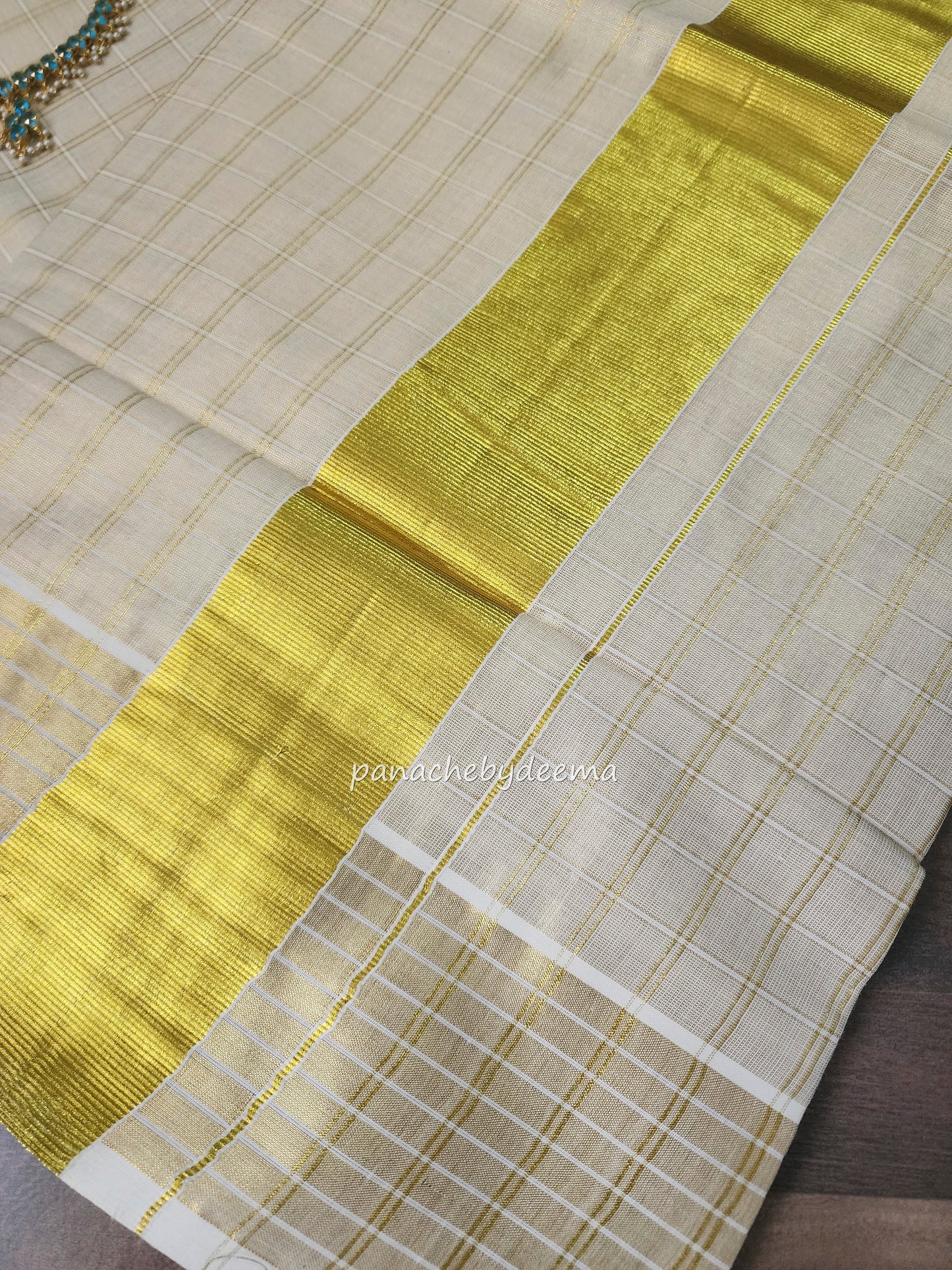 Golden Tissue Kerala saree check design saree | ON1