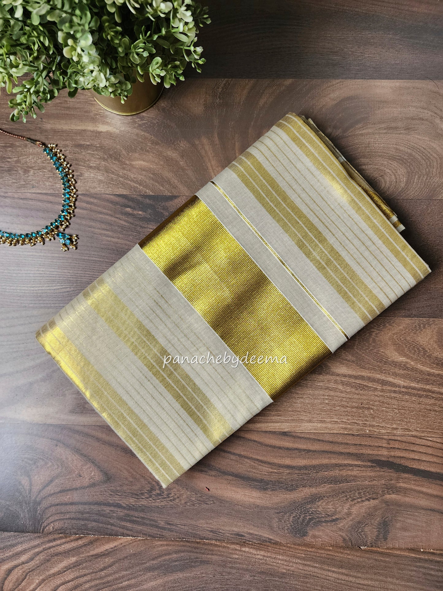 Golden Tissue Kerala thick and thin stripes saree | ON2