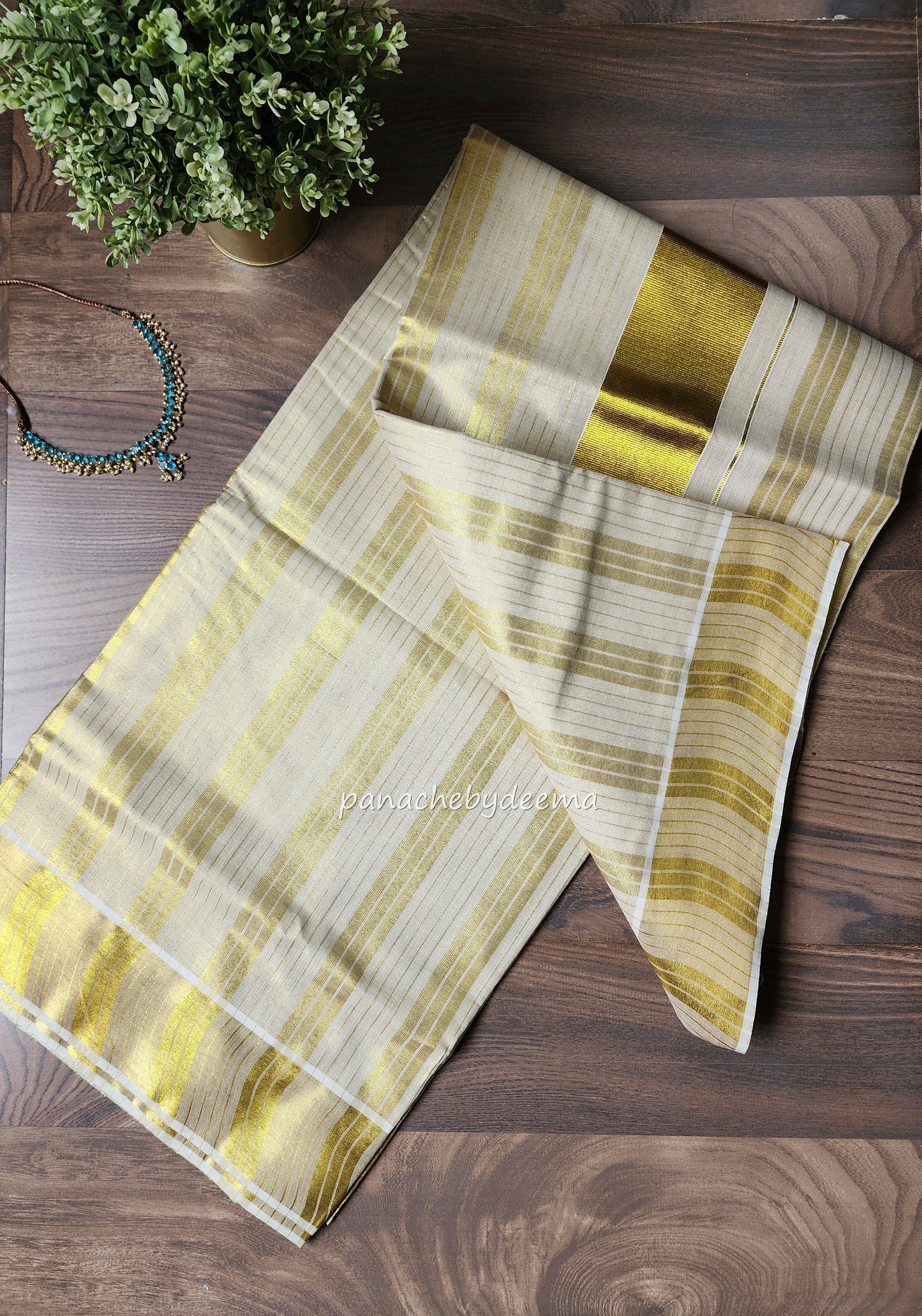 Golden Tissue Kerala thick and thin stripes saree | ON2