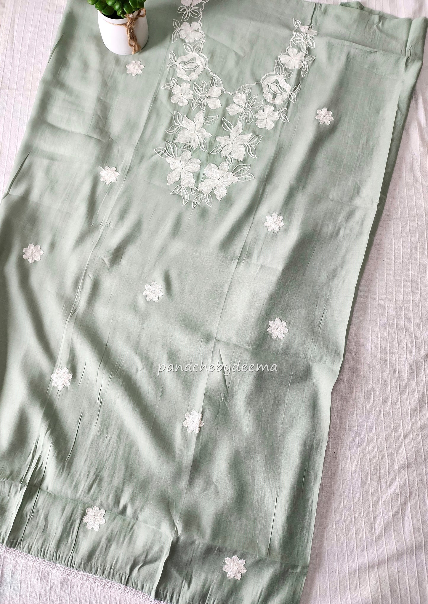 Pastel green unstitched salwar set with embroidery |Pastel green| PC2