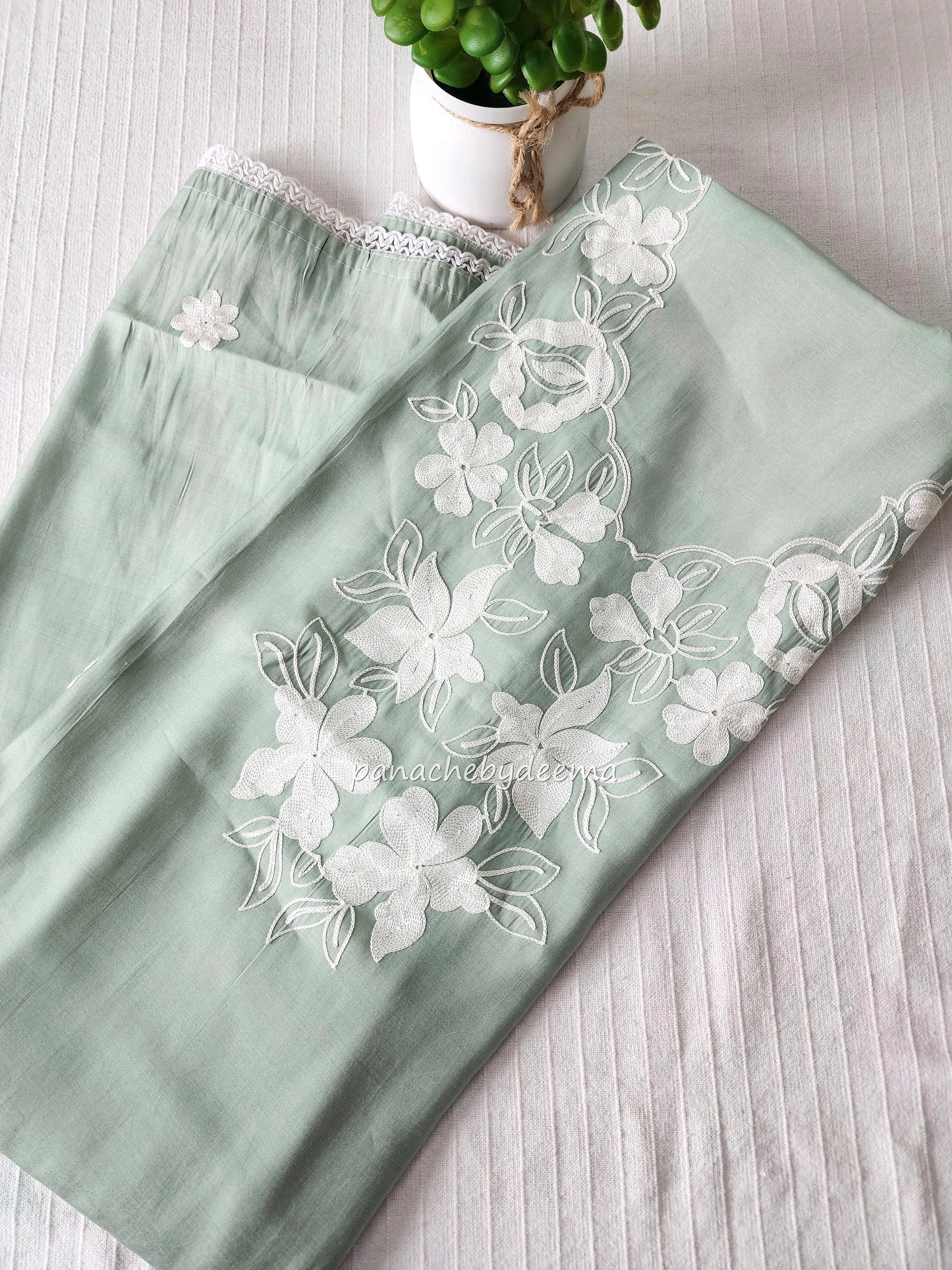Pastel green unstitched salwar set with embroidery |Pastel green| PC2