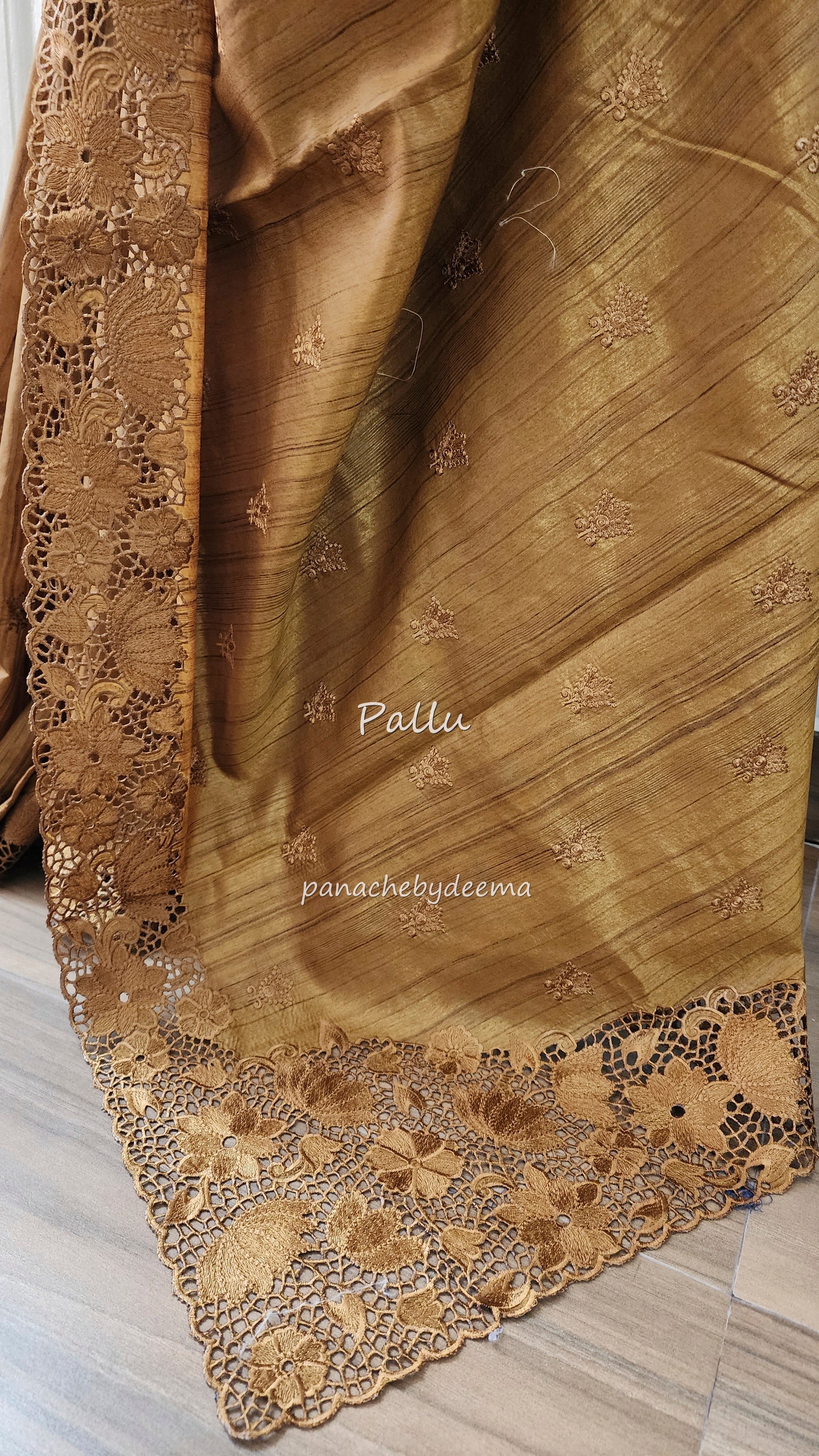 Beautiful semi tussar saree cut work border and embroidery| Mustard yellow | STC1
