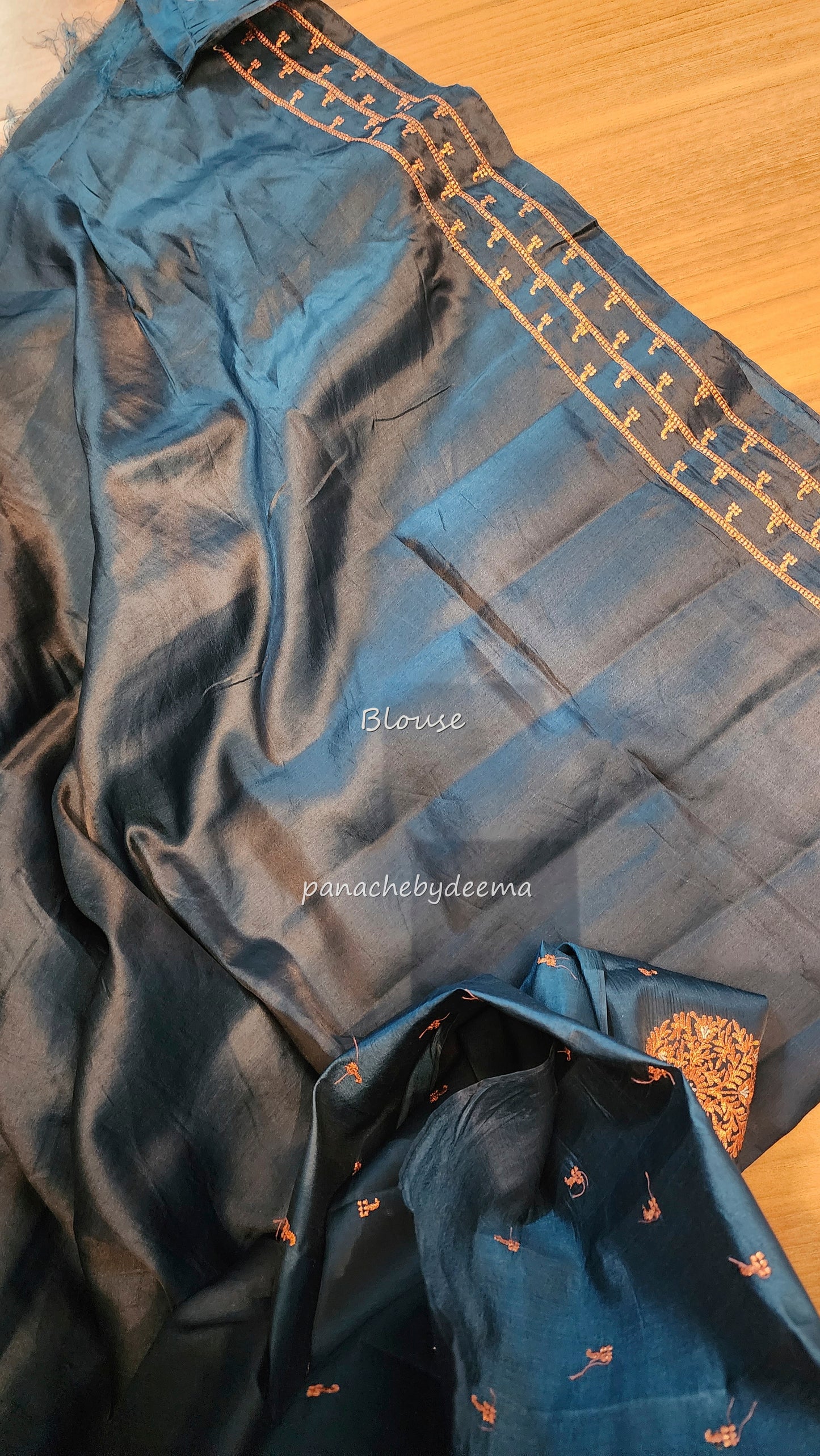 Beautiful Semi soft silk saree with copper zari embroidery | Teal blue | MS107