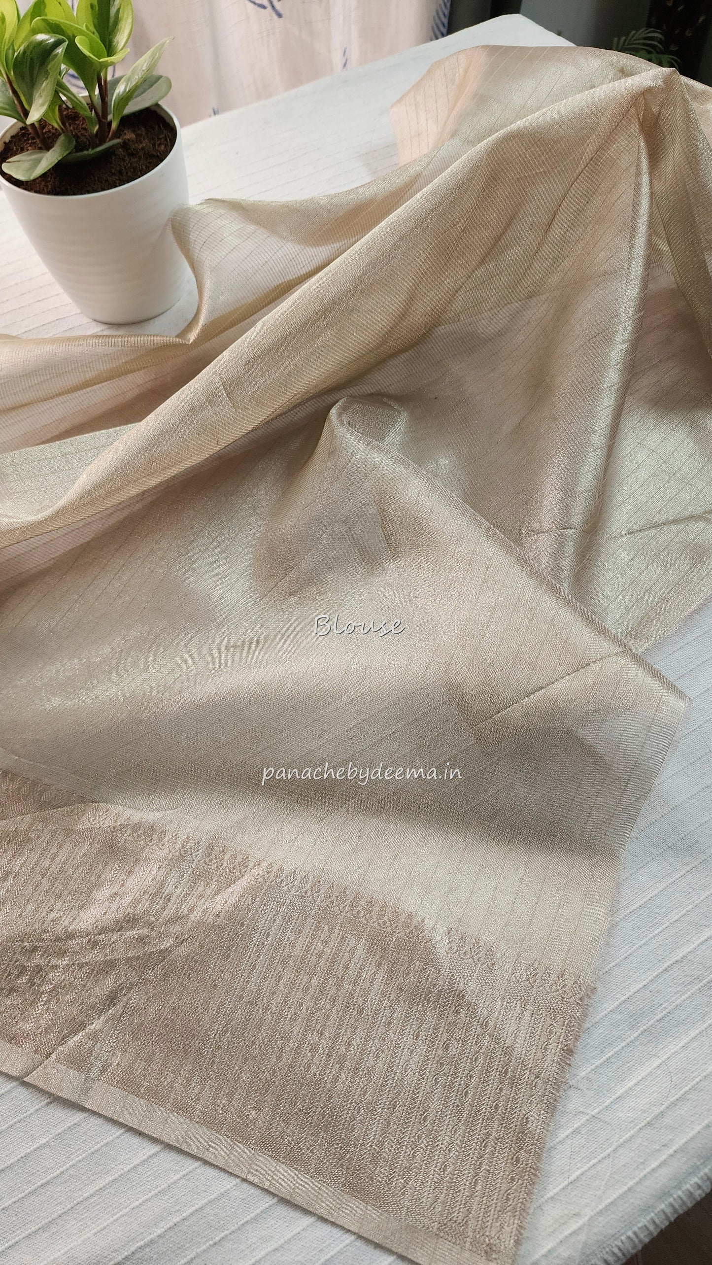 Light golden tissue silk saree with embroidery |Tis1