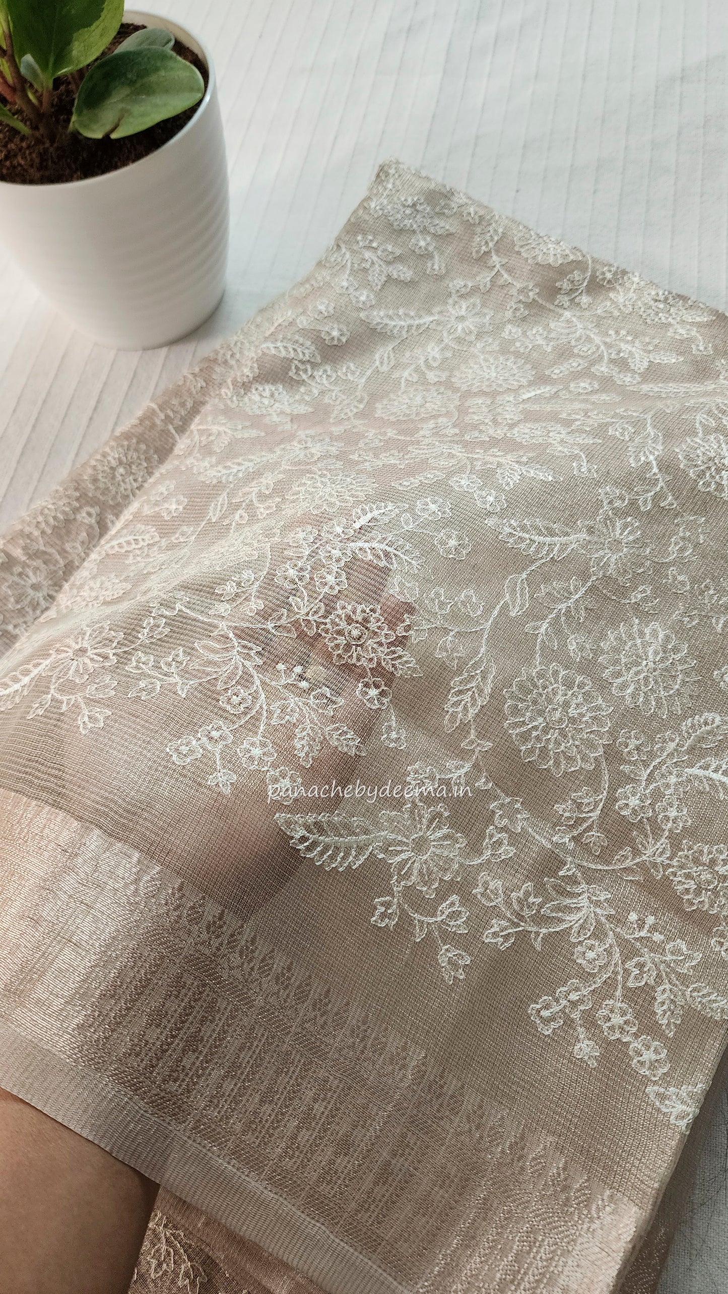 Light golden tissue silk saree with embroidery |Tis1