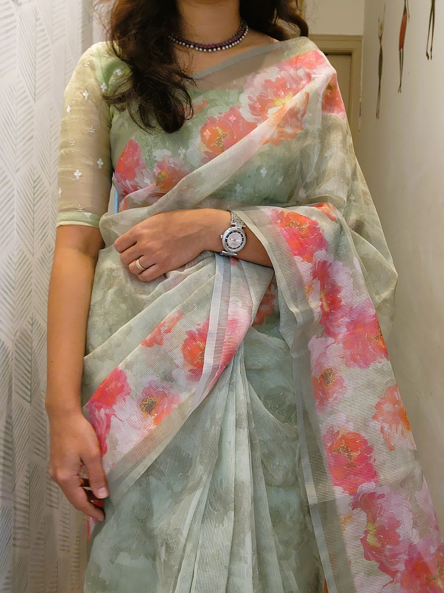 Supernet Kota saree with digital print | Green | SN4