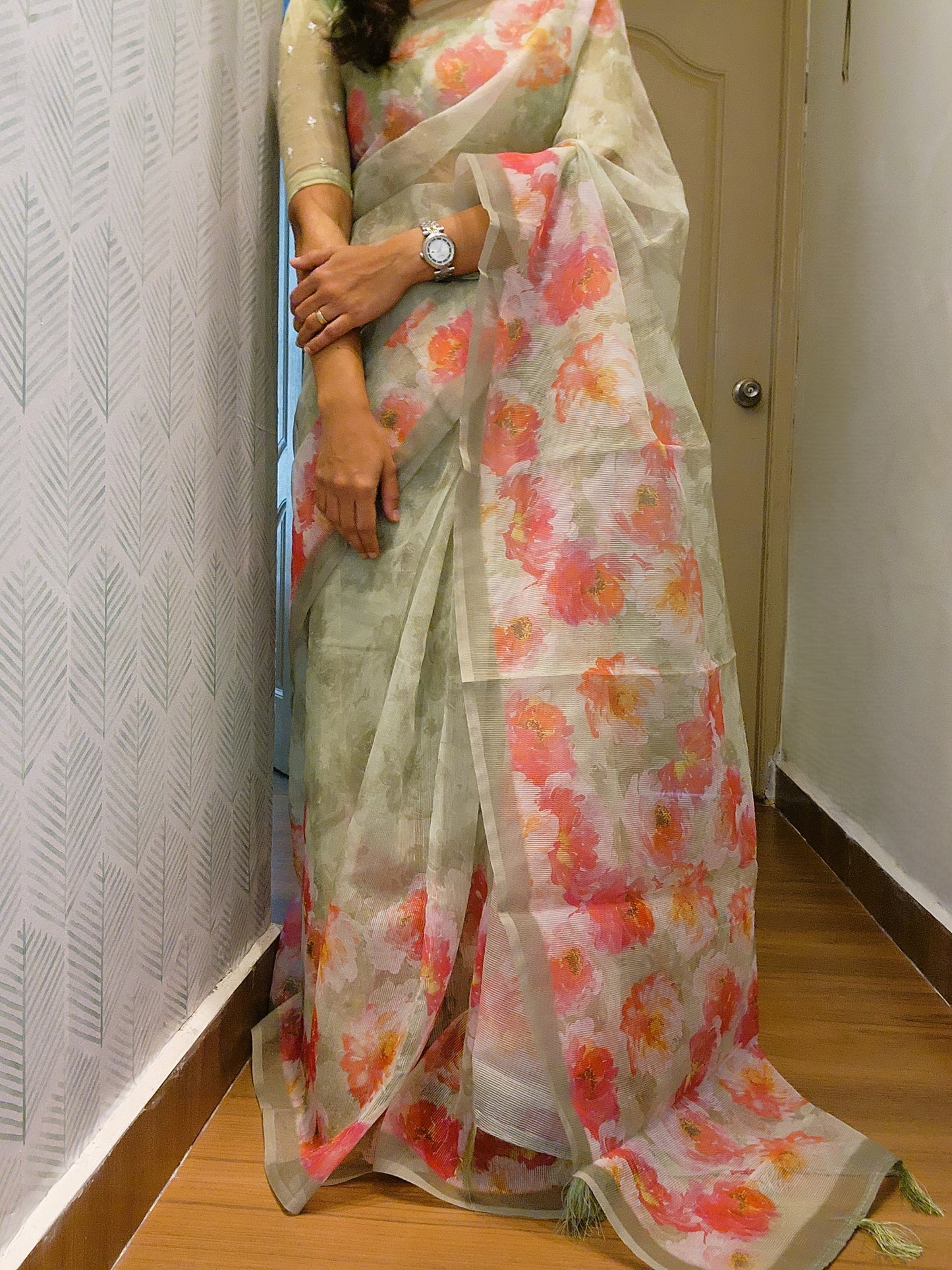 Supernet Kota saree with digital print | Green | SN4