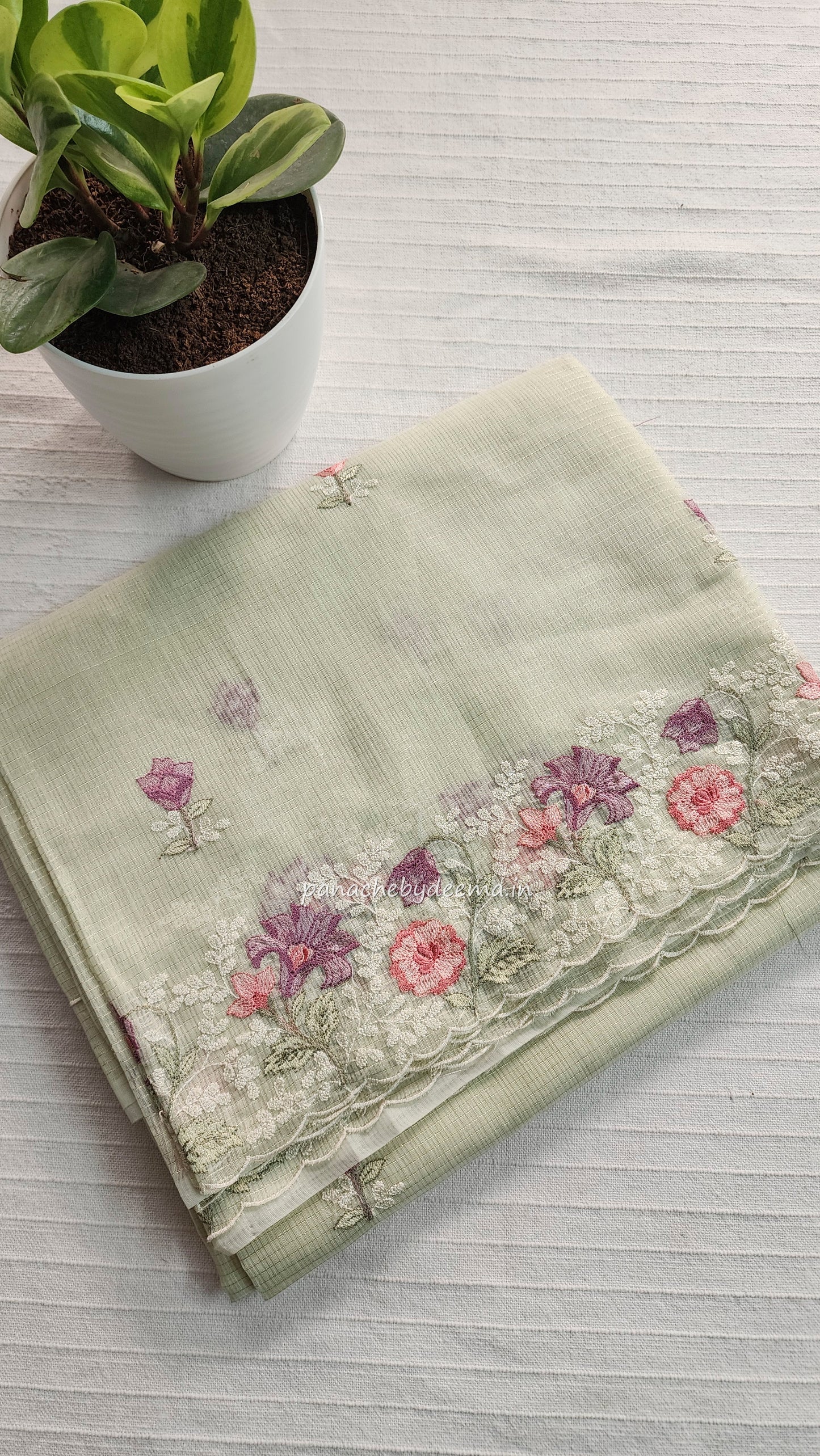 Kota saree with embroidery and scalloped borders| Light green |KT2